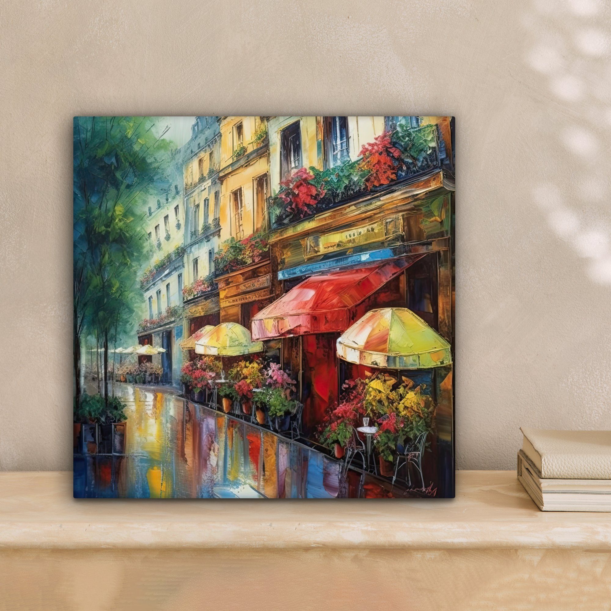 OneMillionCanvasses® Leinwandbild Straße - Ölfarbenoptik - Farbenfroh - Stadt, Fotodruck (1 St), Wandbild, Deko Schlafzimmer Wohnzimmer Flur 20x20 cm