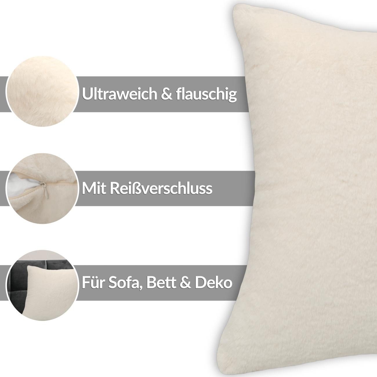 ANRO Dekokissen PLÜSCH Bär Schlicht Kunstfell Sofakissen Kuschelkissen Flauschig, sehr weich & kuschelig 40x40cm OHNE Füllung Uni-Einfarbig Weiß – Bild 4 von 5