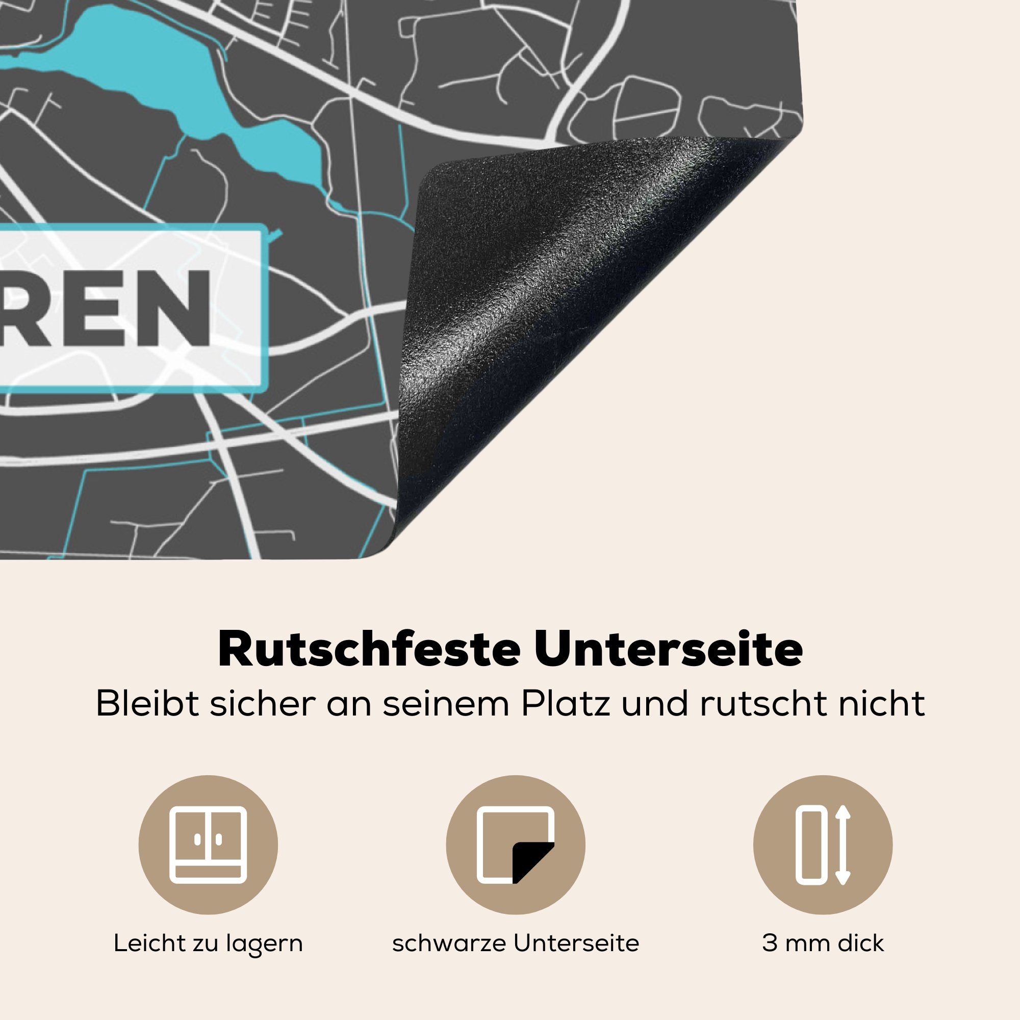 MuchoWow Herdblende-/Abdeckplatte Stadtplan - Karte - Karte, Vinyl, cm, Deutschland Blau Ibbenbüren küche (1 - - Ceranfeldabdeckung, 78x78 tlg), Arbeitsplatte - für