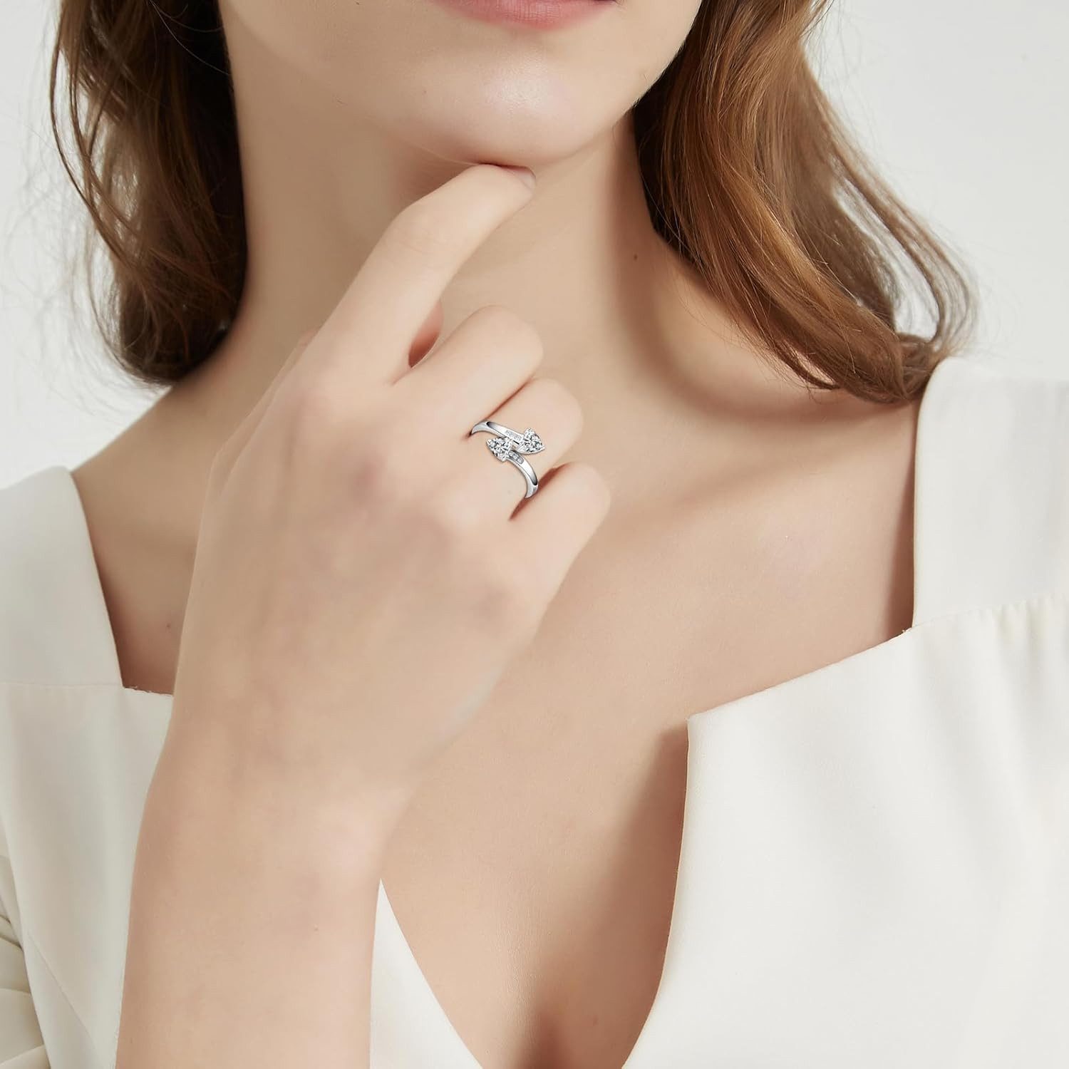 Jumpeak Diamantring 585 Gold, 0,5 Karat Doppelherz, Damenring mit echtem Diamanten, E, vs1, 3EX, Verlobung, Jubiläumsgeschenk