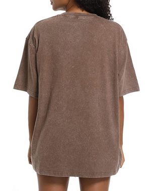 B.X Blusentop Damen Übergroßes einfarbiges T-Shirt Baumwolle im Retro-Street-Style Einfarbiges großes T-Shirt mit Rundhalsausschnitt Distressed-Effekt