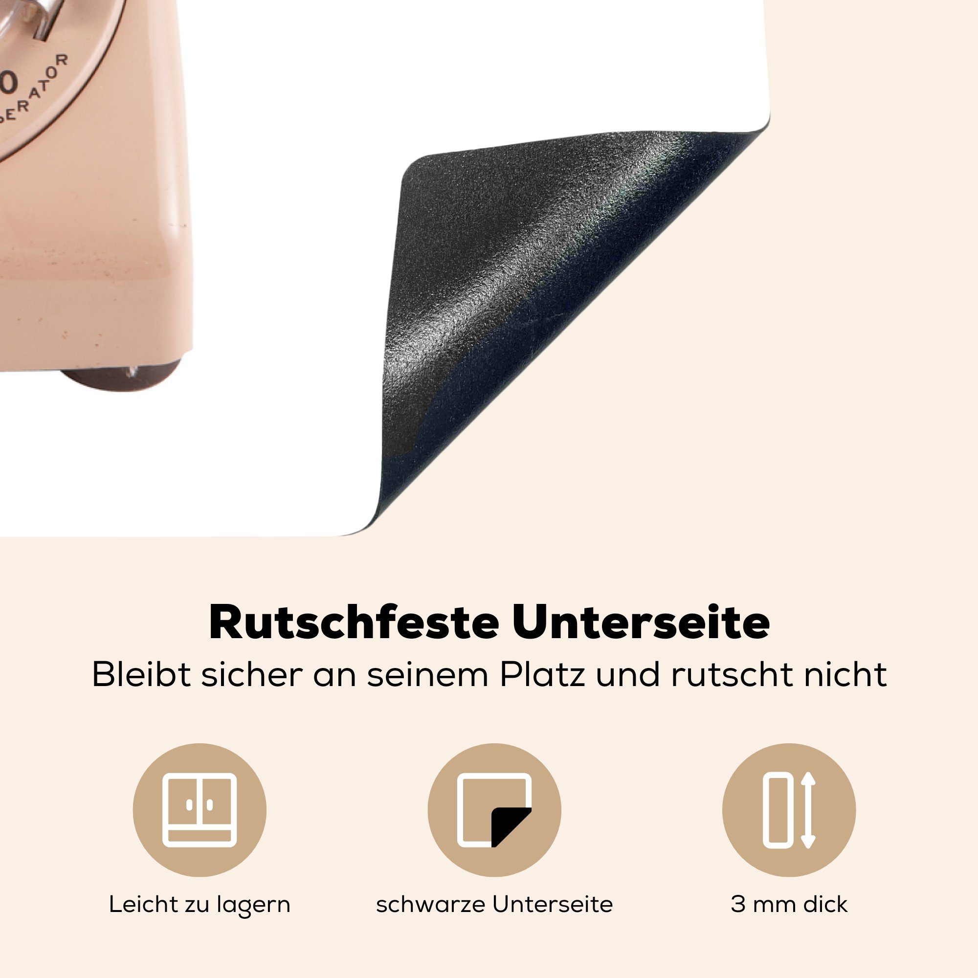 die Beige, Vinyl, (1 für MuchoWow Ein Herdblende-/Abdeckplatte Retro-Telefon küche, 81x52 in Schutz Induktionskochfeld cm, tlg), Ceranfeldabdeckung