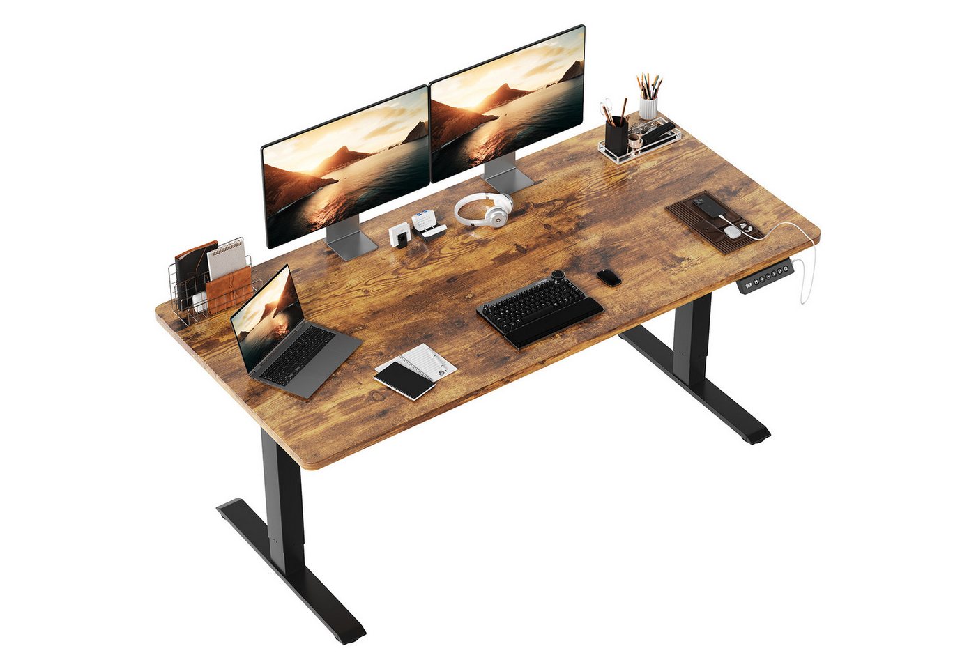 HOMALL Schreibtisch Höhenverstellbarer Schreibtisch mit 2-stufiger Memory-Steuerung (Einteilige Vollplatte mit einer Tragkraft von 80 kg, USB-Ladeanschluss und Weckfunktion)