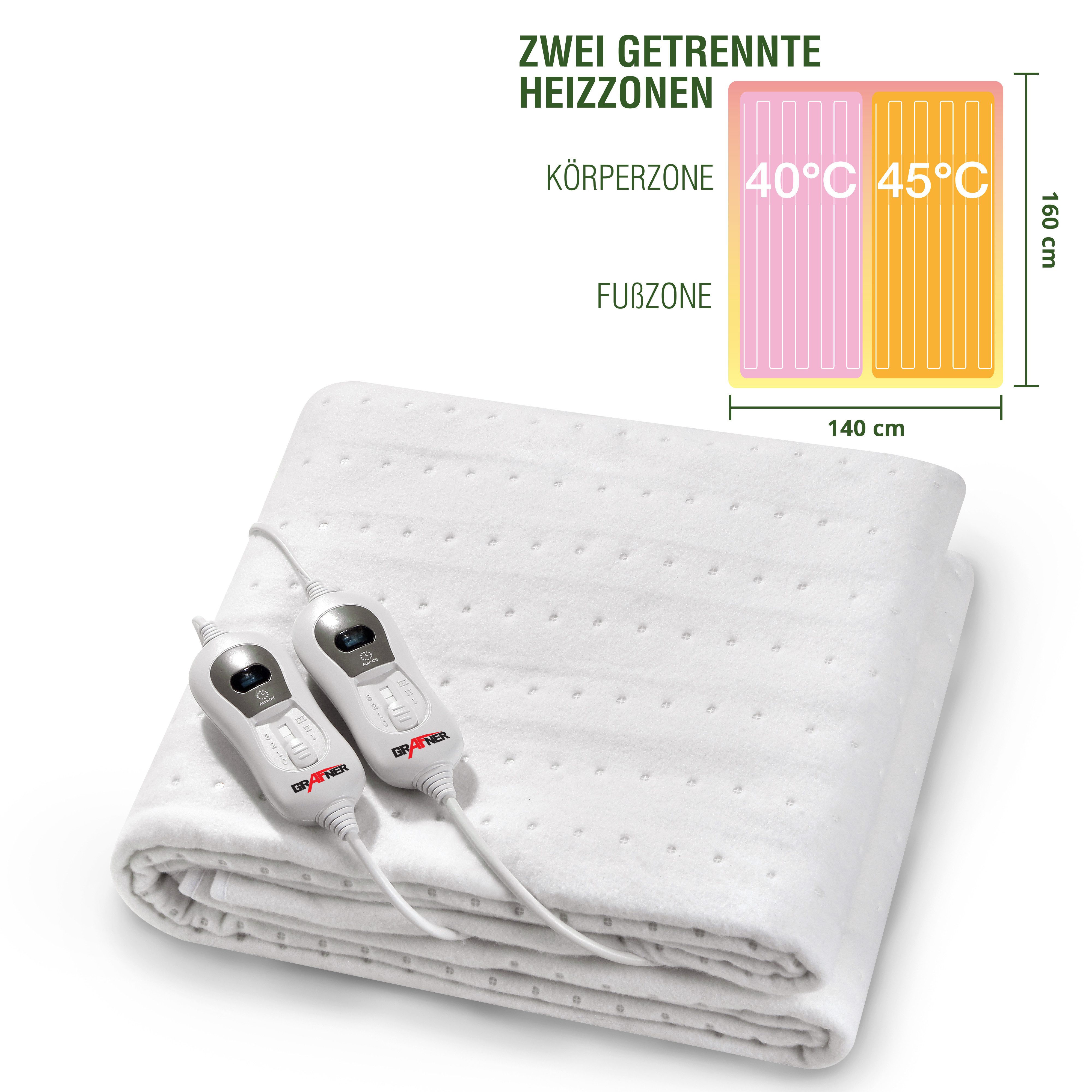 Grafner Wärmeunterbett Wärmeunterbett Polyester elektro Heizzonen Heizdecke, regelbare Temperaturstufen, LCD-Display, Heizzonen