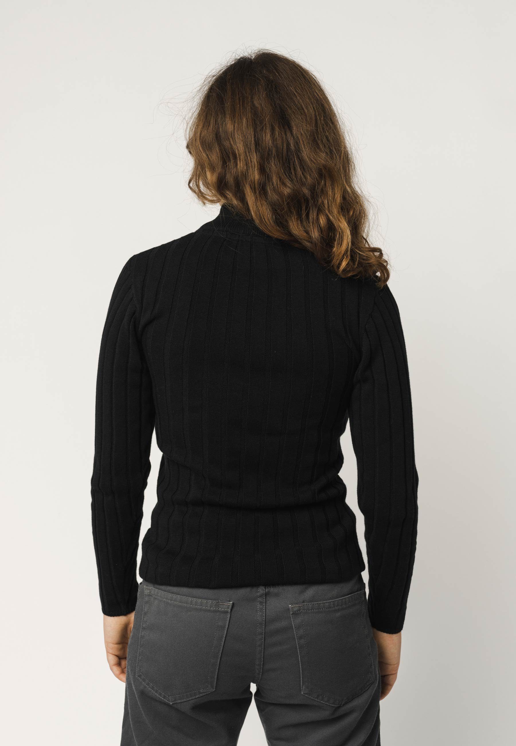 MELA Strickpullover Damen Strickpullover mit Mockneck Struktur schwarz Gerippte AMBA