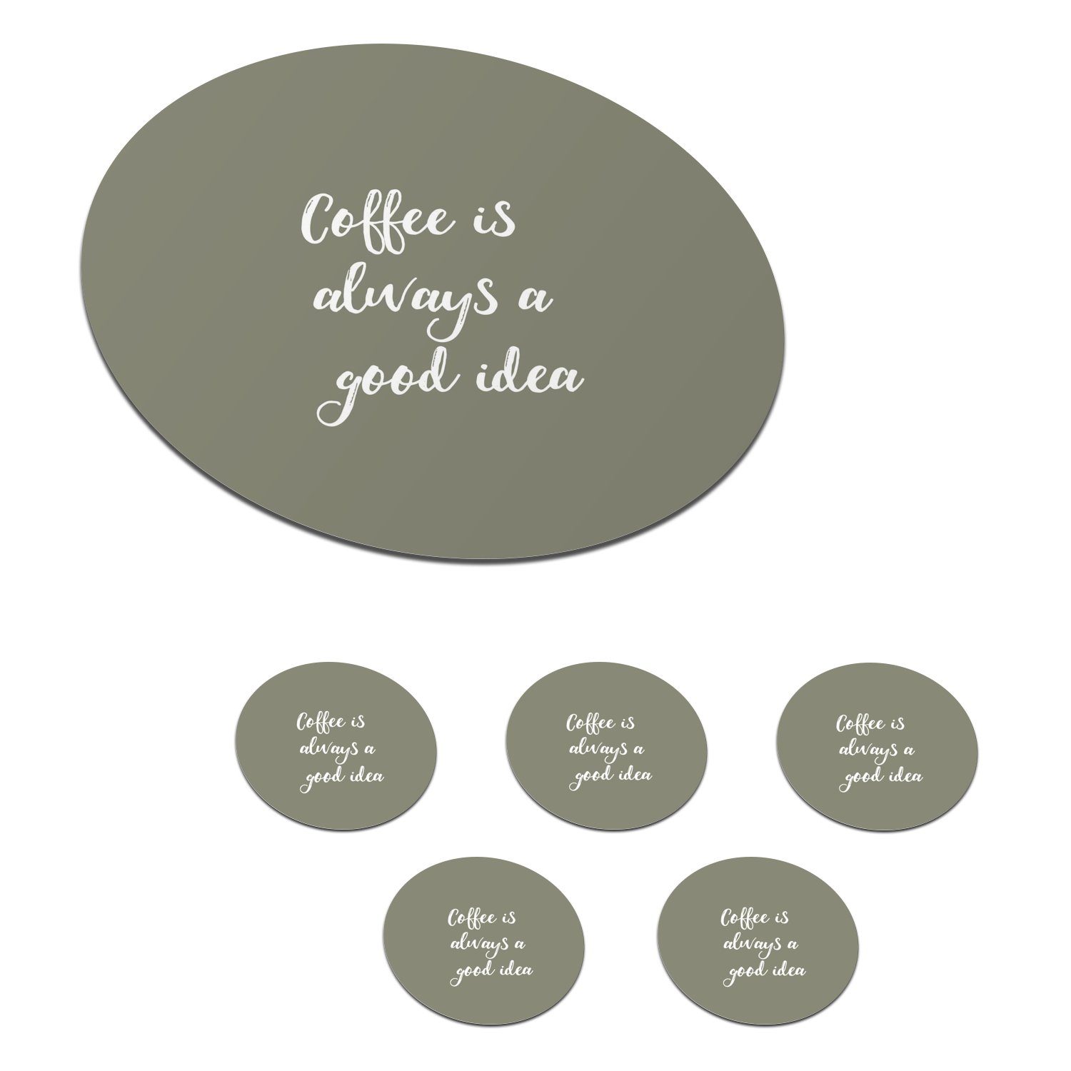 MuchoWow Glasuntersetzer Kaffee ist immer eine gute Idee - Kaffee - Sprichwörter - Zitate, Zubehör für Gläser, 6-tlg., Getränkeuntersetzer, Tassenuntersetzer, Korkuntersetzer, Tasse, Becher