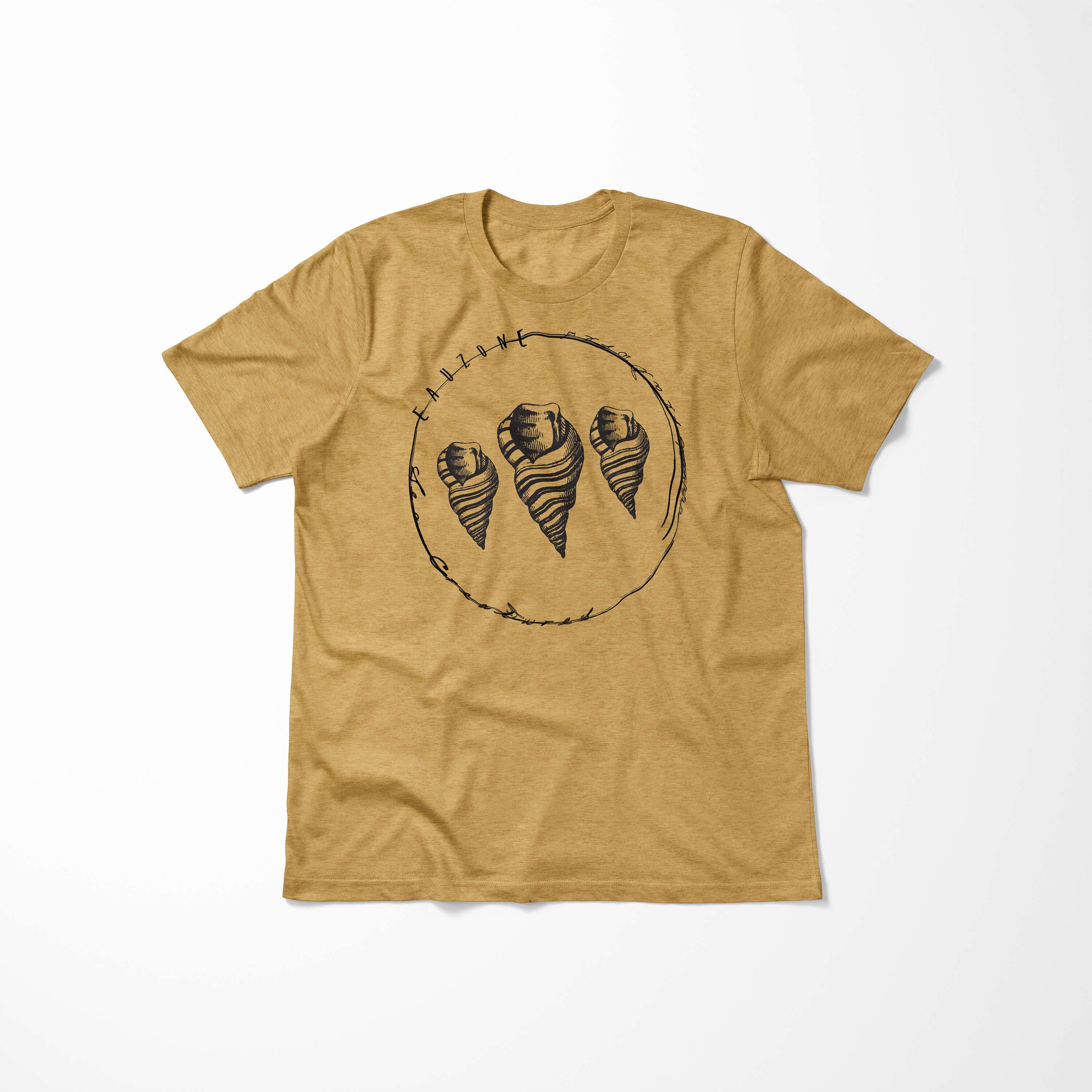 T-Shirt Sea Creatures, Tiefsee Serie: Gold Struktur T-Shirt - und Antique Schnitt Sinus feine Art 031 Sea Fische sportlicher /
