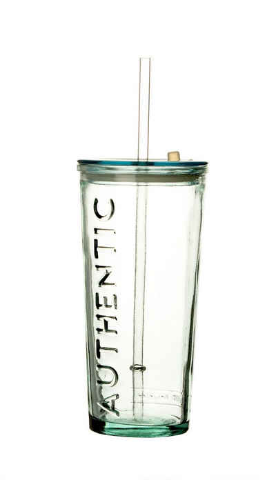 BigDean Glas to go Trinkglas mit Deckel 500 ml mit Strohhalm 100% recycelt, Glas. PP-Kunststoff
