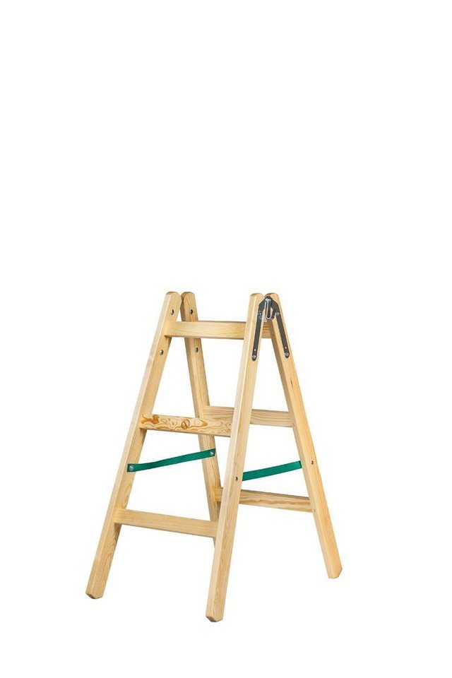 Systafex® Doppelleiter Leiter Doppelstufenleiter Stehleiter Holzleiter 2x 3 Stufen Höhe 95cm (Fertigset, 1-St., Komplett montierte Doppelstufenleiter), Sicherungsband
