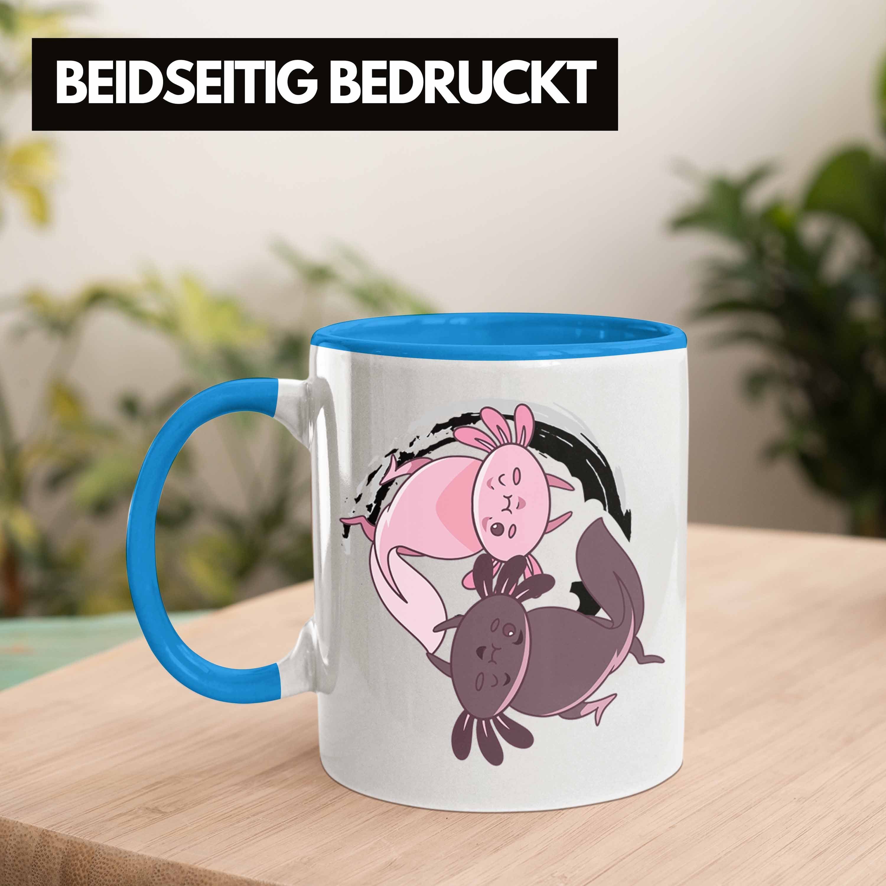 Trendation Tasse Trendation - Grafik Geschenkidee Tiere Ying Blau Lustig Yang Geschenk Zeichen Schwanzlurch Axolotl Tasse