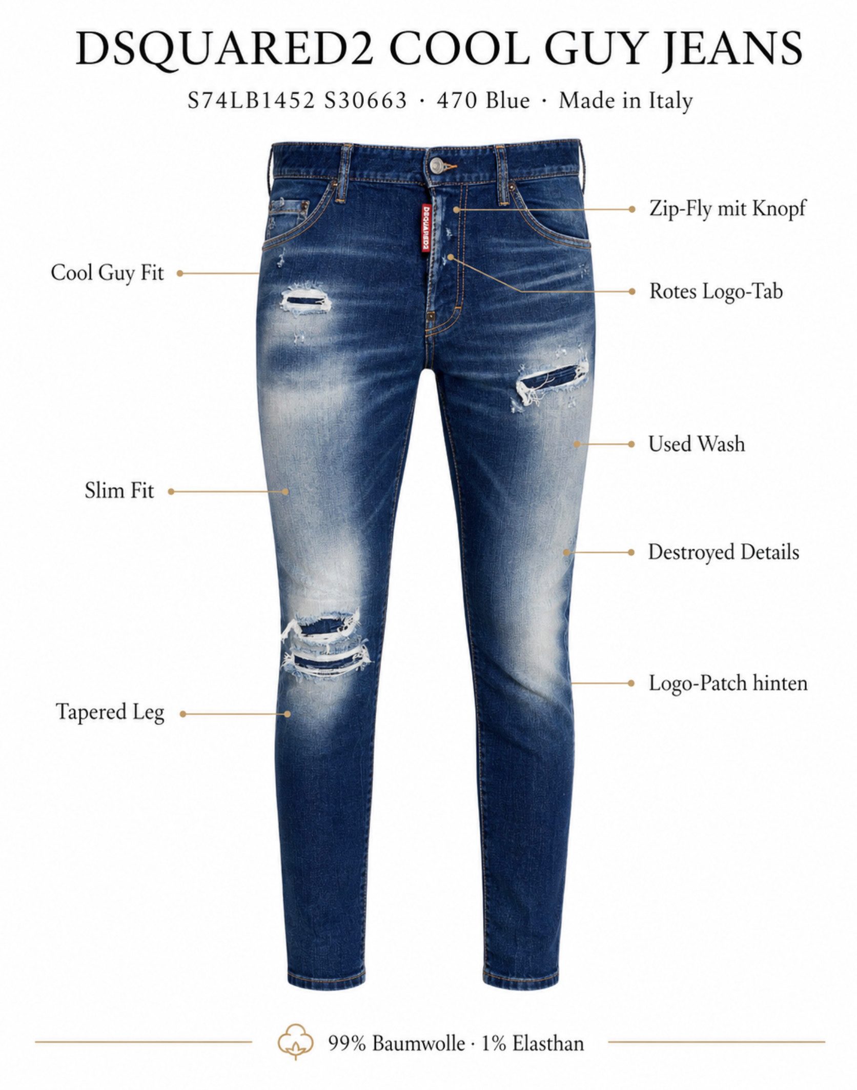 Dsquared2 5-Pocket-Jeans Cool Guy Slim Fit Destroyed Used-Effekte Denim Pants Hose 52 Destroyed, Ripped, Fade-Effekte, Whiskers