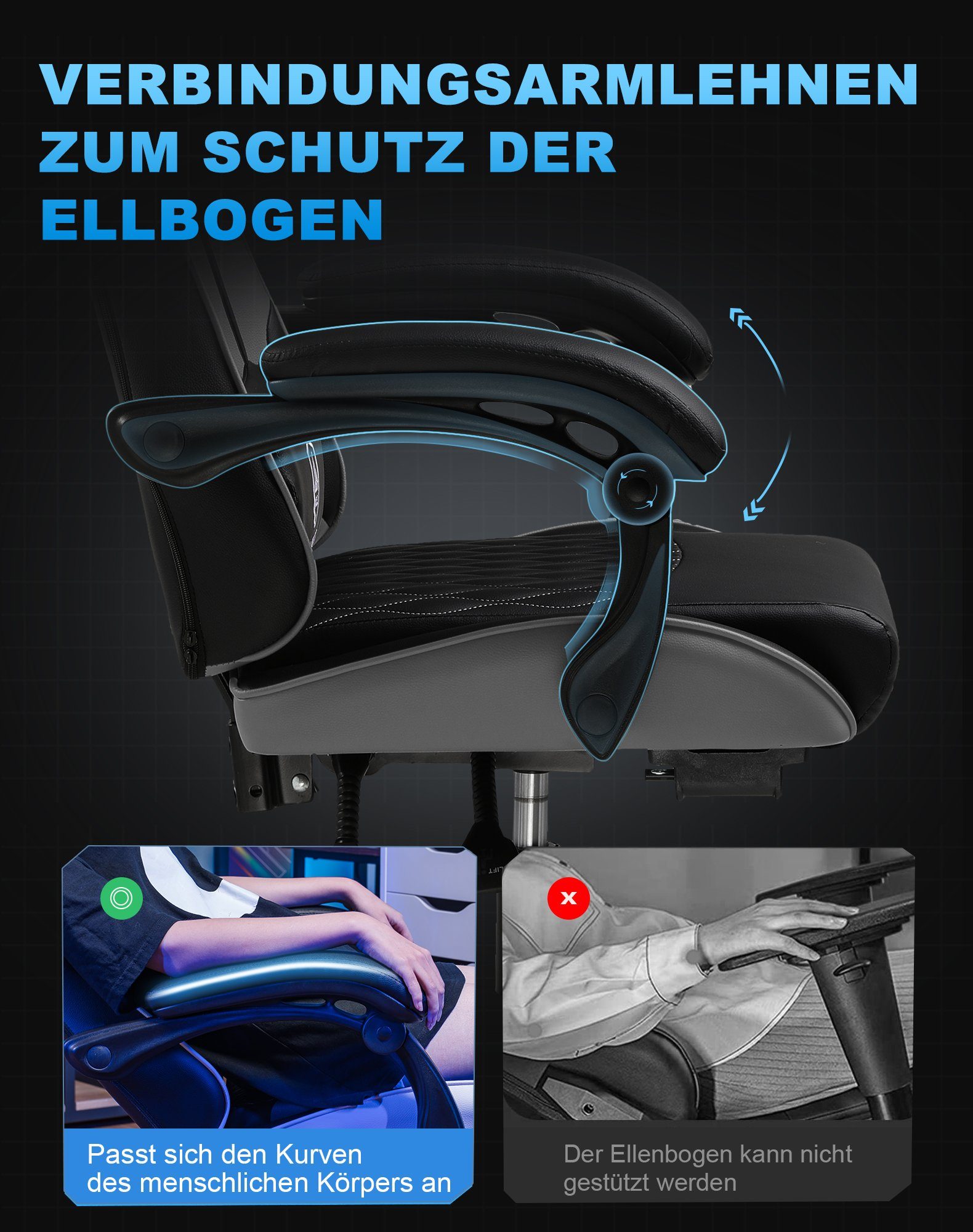 GTPLAYER Gaming-Stuhl Gamer Stuhl, Ergonomischer Bürostuhl mit Fußstütze, Kopfstütze und Lendenstütze – Bild 4 von 5