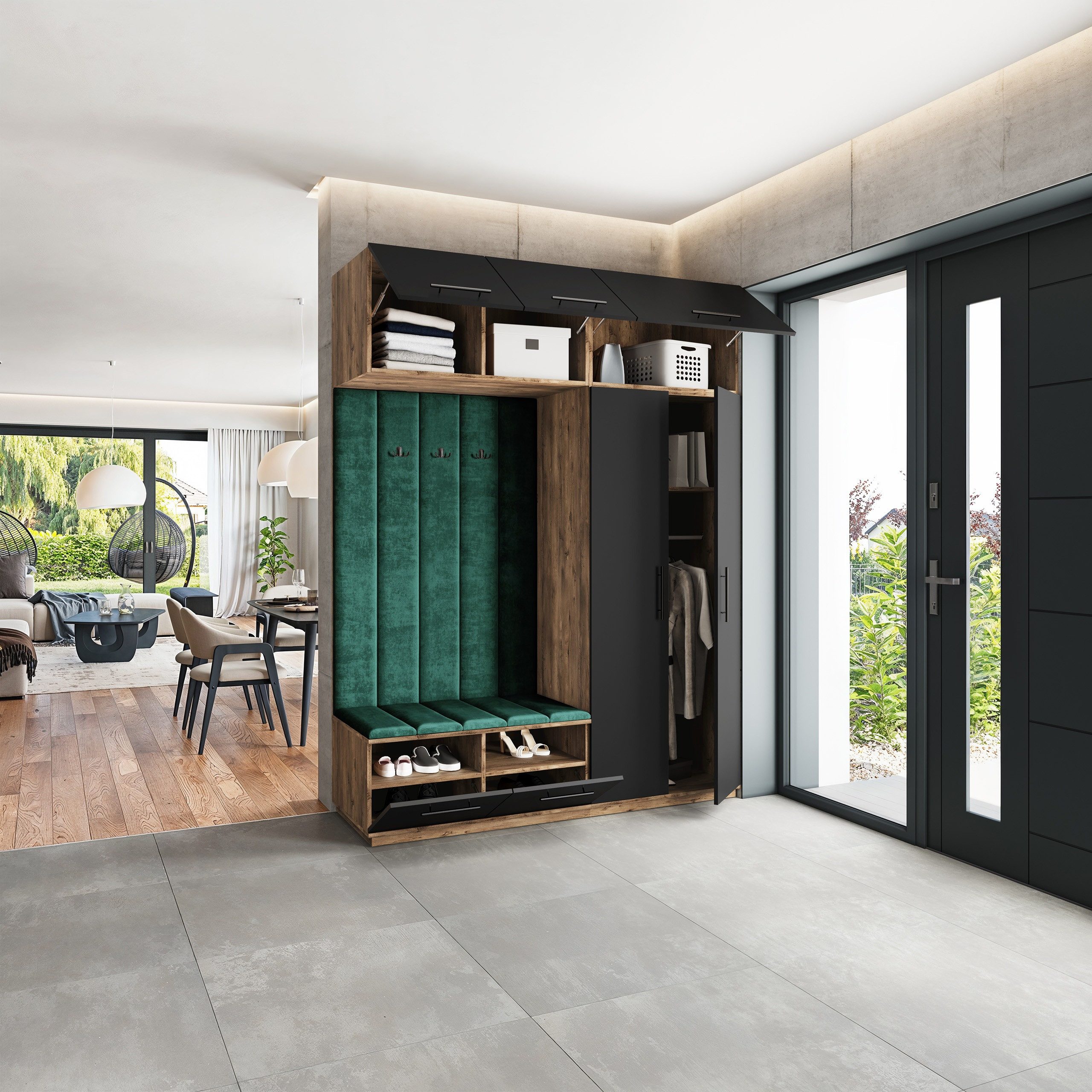Masseno Garderobenschrank REMA 180 x 240 cm Flurmöbel Garderoben-Set mit 2 Türen Eiche Lefkas