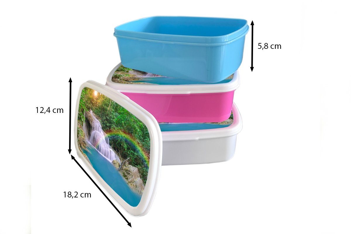 - und Regenbogen Kinder Natur, MuchoWow Brotbox weiß und - Lunchbox - Kunststoff, für für Mädchen (2-tlg), Sonne Brotdose, Wasserfall Erwachsene, Jungs