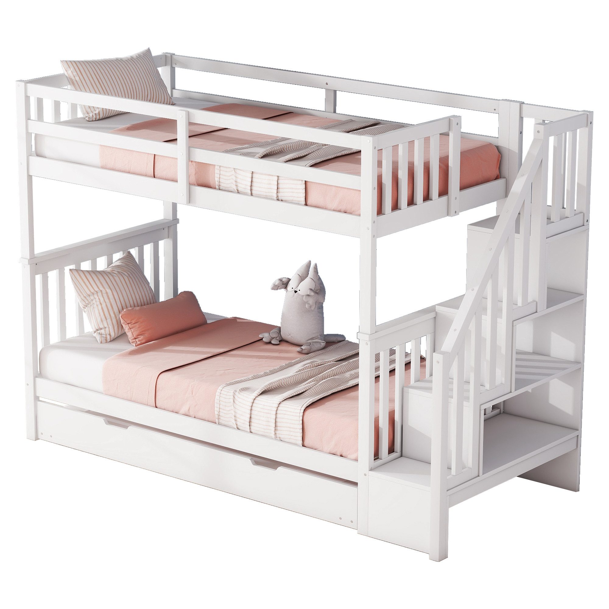 Ulife Etagenbett Kinderbett Jugendbett mit Treppenregal, günstig online kaufen