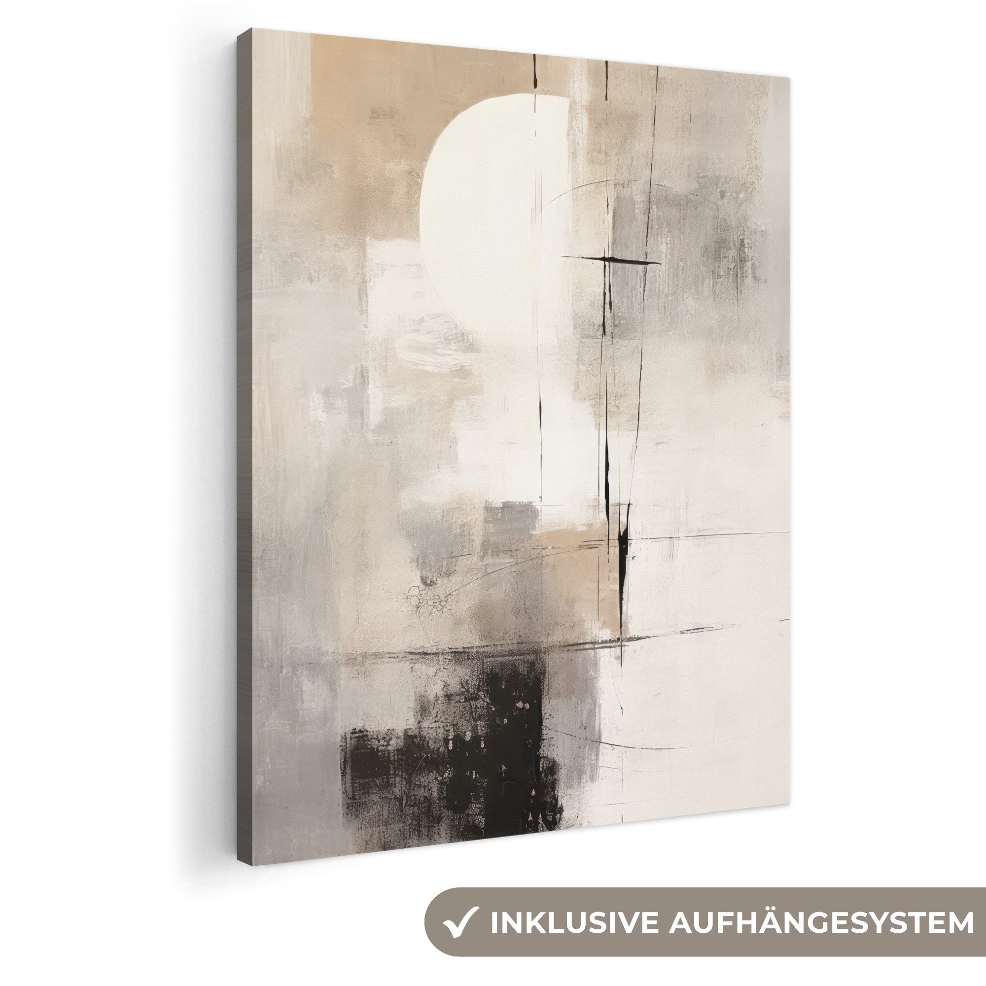 OneMillionCanvasses® Leinwandbild Abstrakt - Kunst - Grau, Fotodruck (1 St), Leinwand Bilder für Wohnzimmer Schlafzimmer 60x80 cm