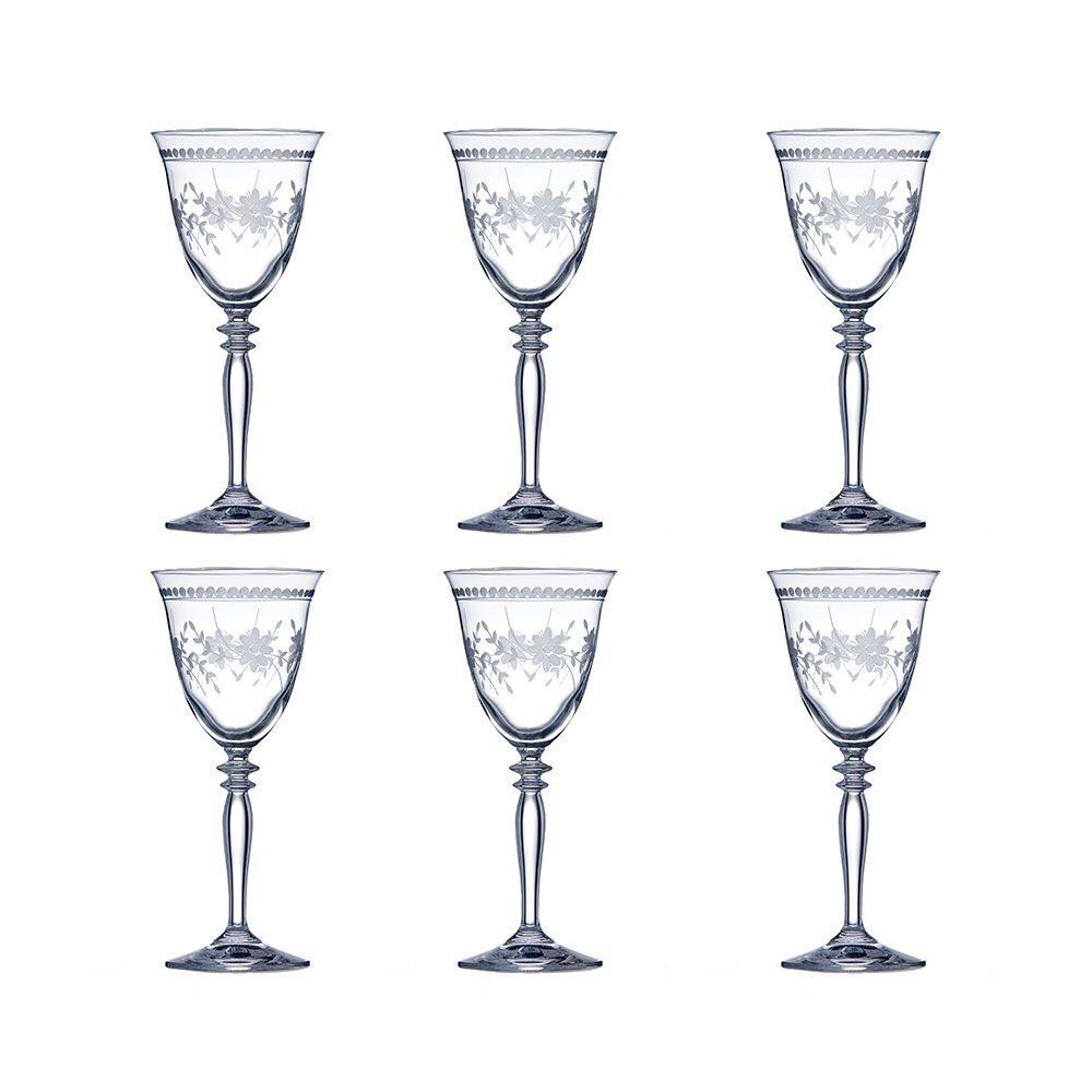 Weinglas 6 Böhmische Kristall-Weingläser groß filigranem Pant
