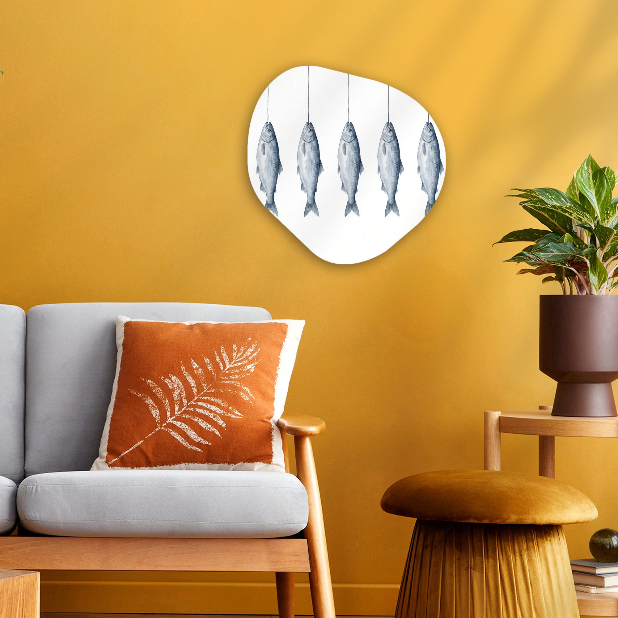 MuchoWow Gemälde Fisch - Illustration - Delfter Blau, Fotodruck (1 St), Wandbild Abstrakt, Wohnzimmer Schlafzimmer Wanddekoration, 40x40 cm