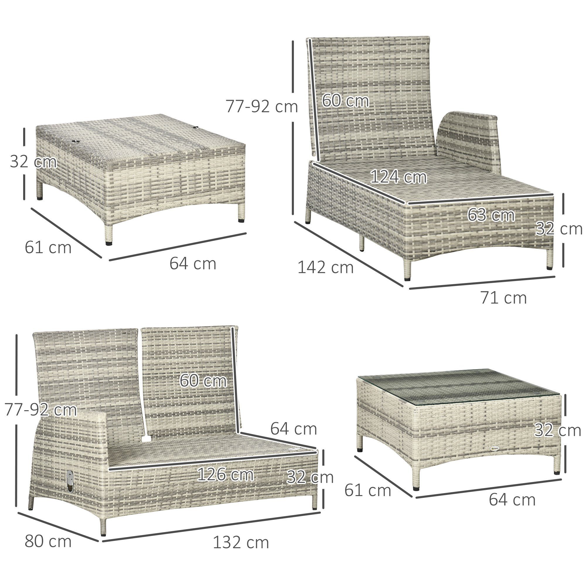 wetterbeständig, 4-tlg., Gartenmöbel-Set), 3 mit (Set, Stühlen Outsunny Sitzgruppe Tisch