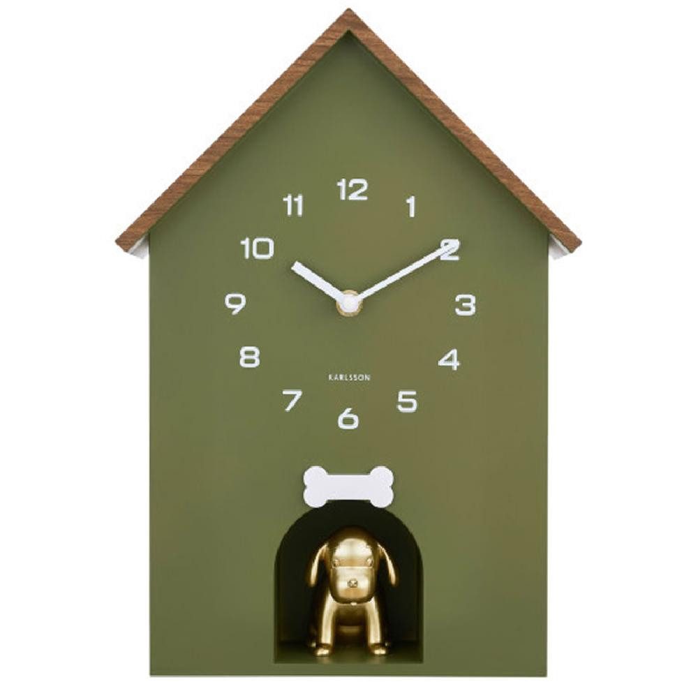 Karlsson Uhr Kuckucksuhr Dog House mit Hund Luxury Green