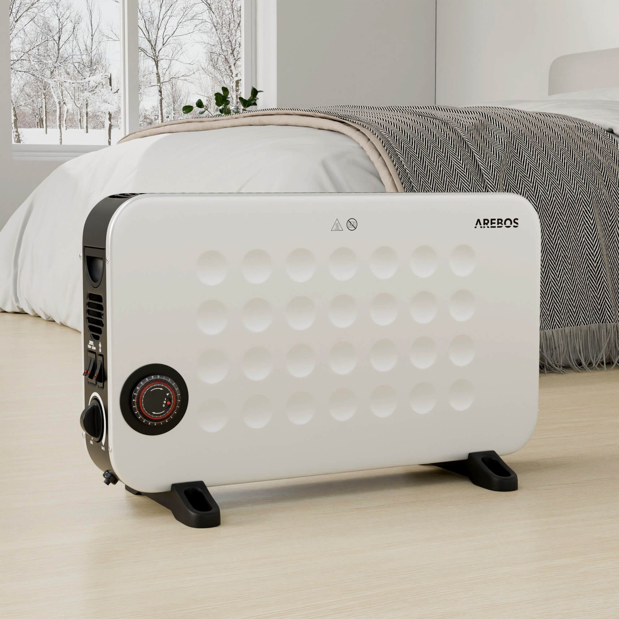 Arebos Konvektor 2000 W 3 Heizstufen, Sensorgesteuert integriertes Thermostat, Überhitzungsschutz, LCD-Display Timer mobiles Heizgerät