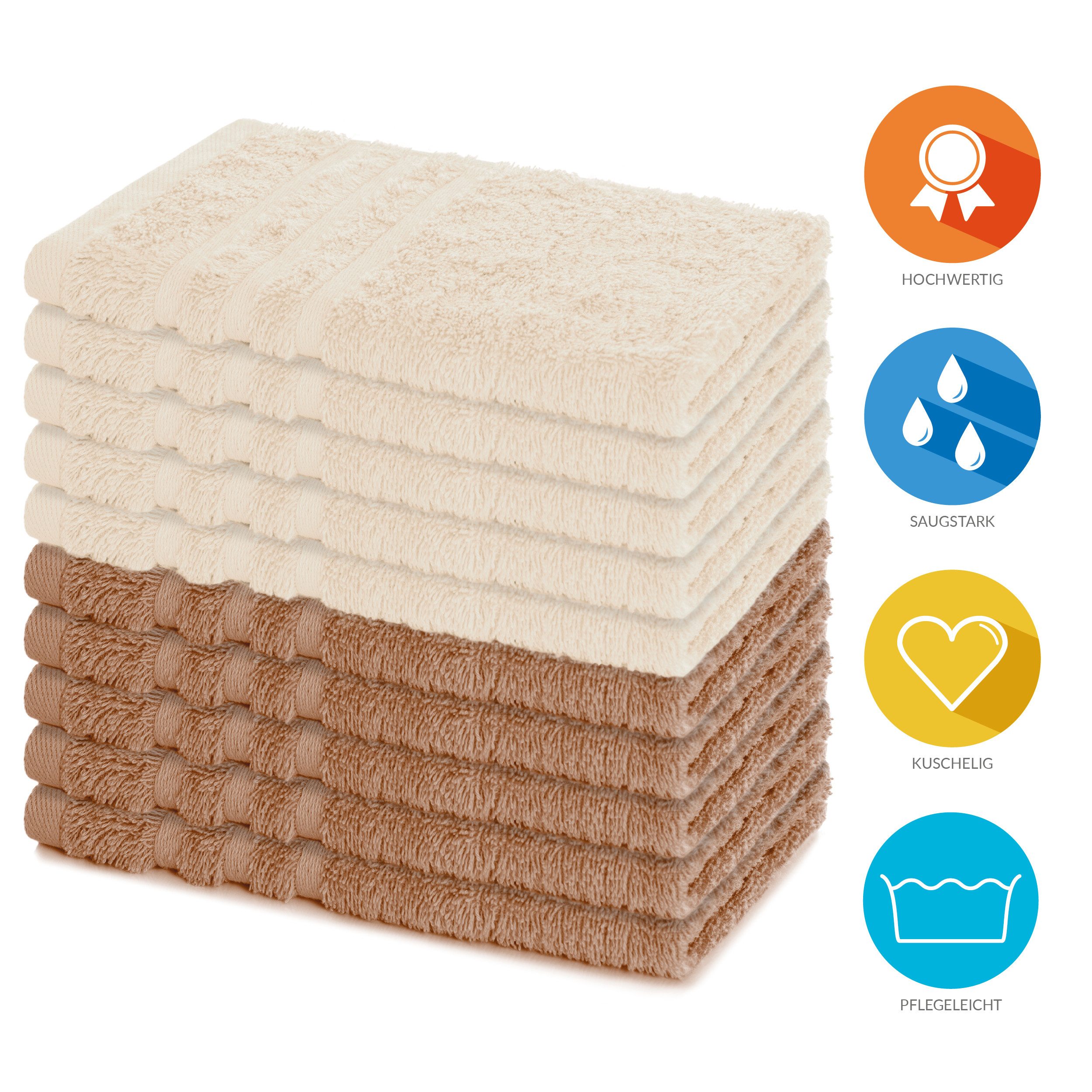 Lavea Gästehandtücher 30x50 cm, 10er Set Gästehandtuch, Elena-Frottee Handtuch, Gästetuch, (Set, 10-St), 500 g/m² Frottier, weich & saugstark, pflegeleicht