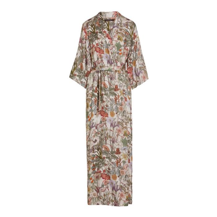 Essenza Damenbademantel Jula Marlene Langform Modal Kimono-Kragen Gürtel mit Blumenprint