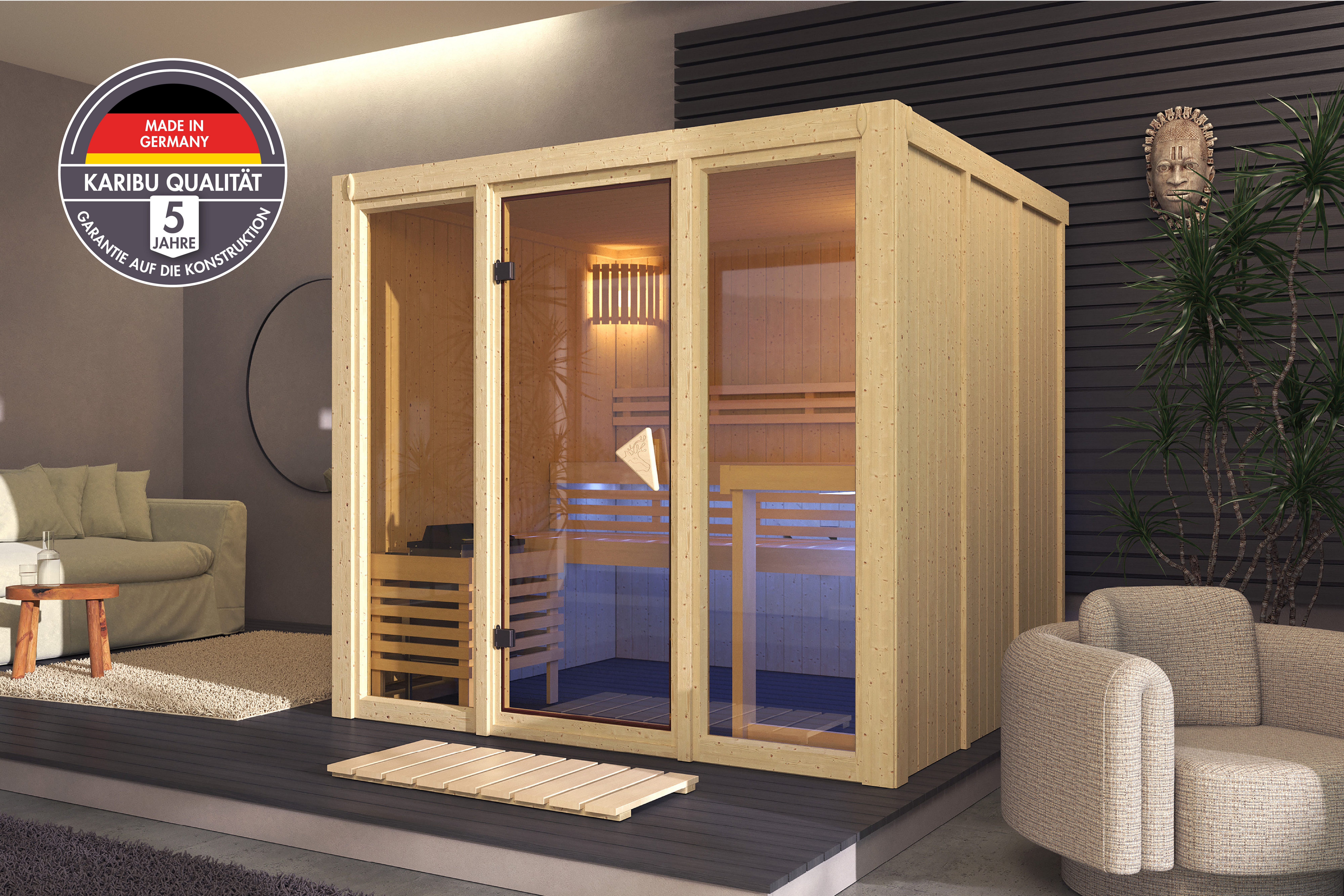 Karibu Sauna Alani 4, BxTxH: 216 x 199 x 198 cm, 68 mm, verschiedene Varianten