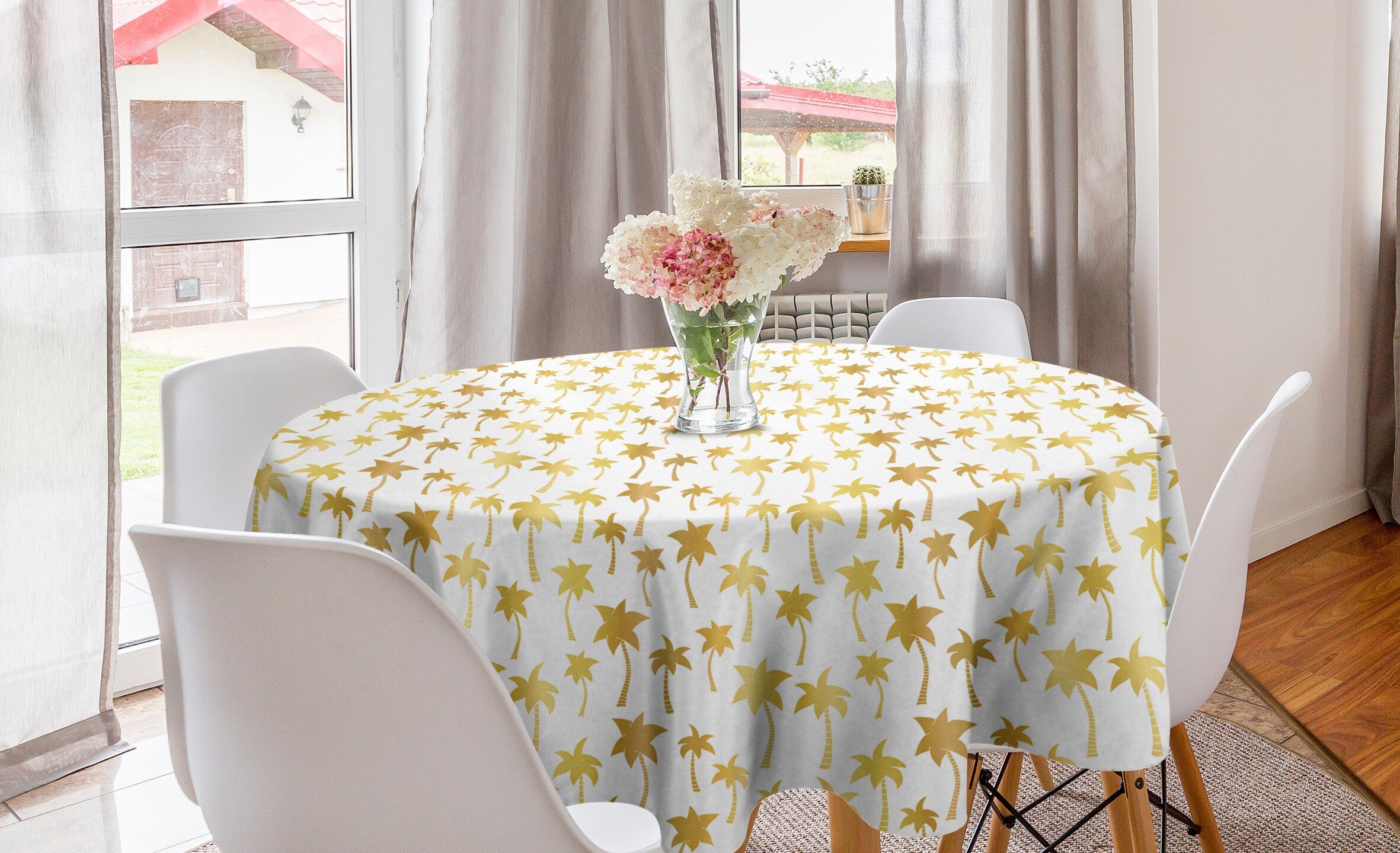 Tischdecke Tischdecke Insel Dekoration, Abdeckung Küche Exotisch Esszimmer Kreis Abakuhaus Schattenbilder Palme für