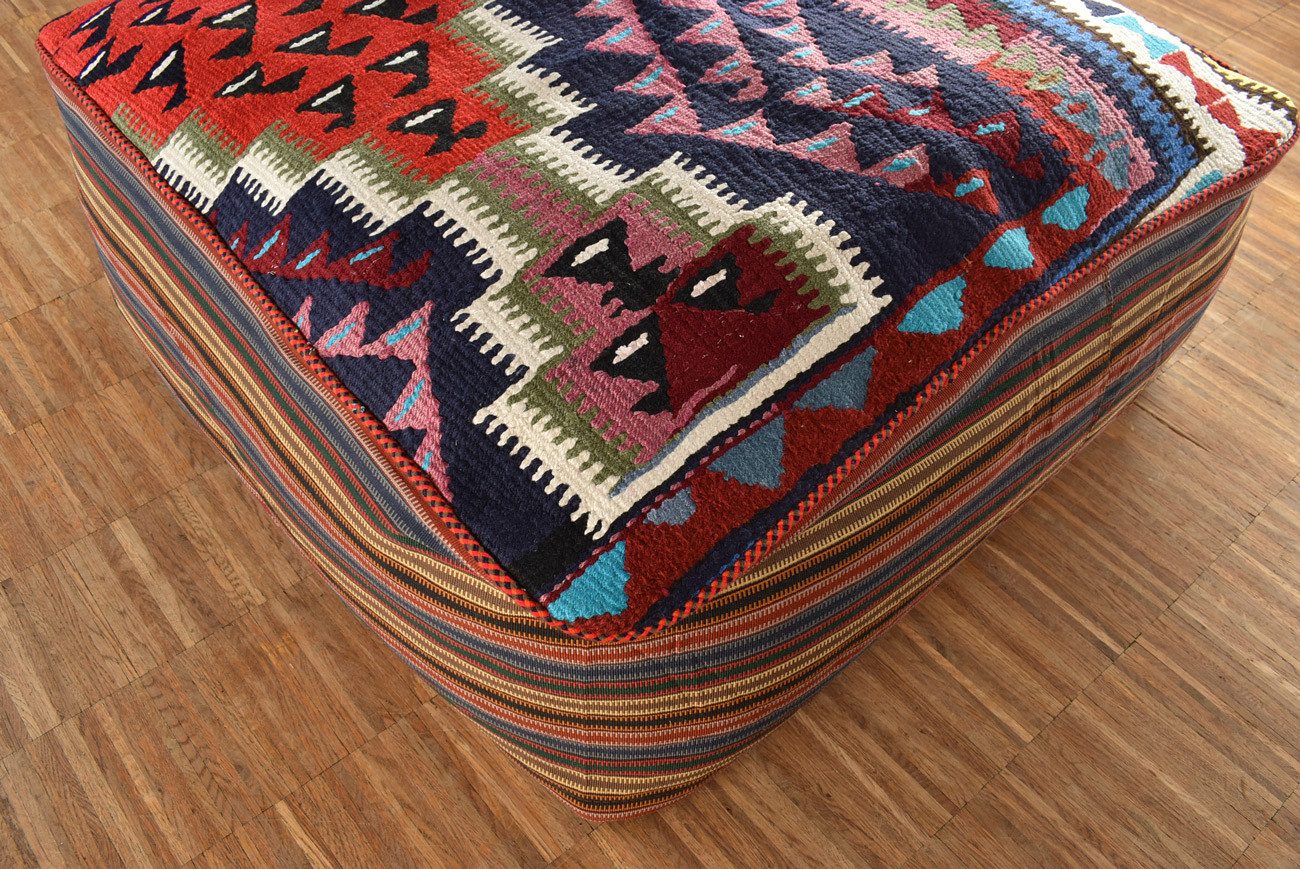 KUHFELL online & NOMAD Pouf ORIENT KELIM POUF SITZKISSEN BODENKISSEN FUßHOCKER 80 x 80 x 30 cm
