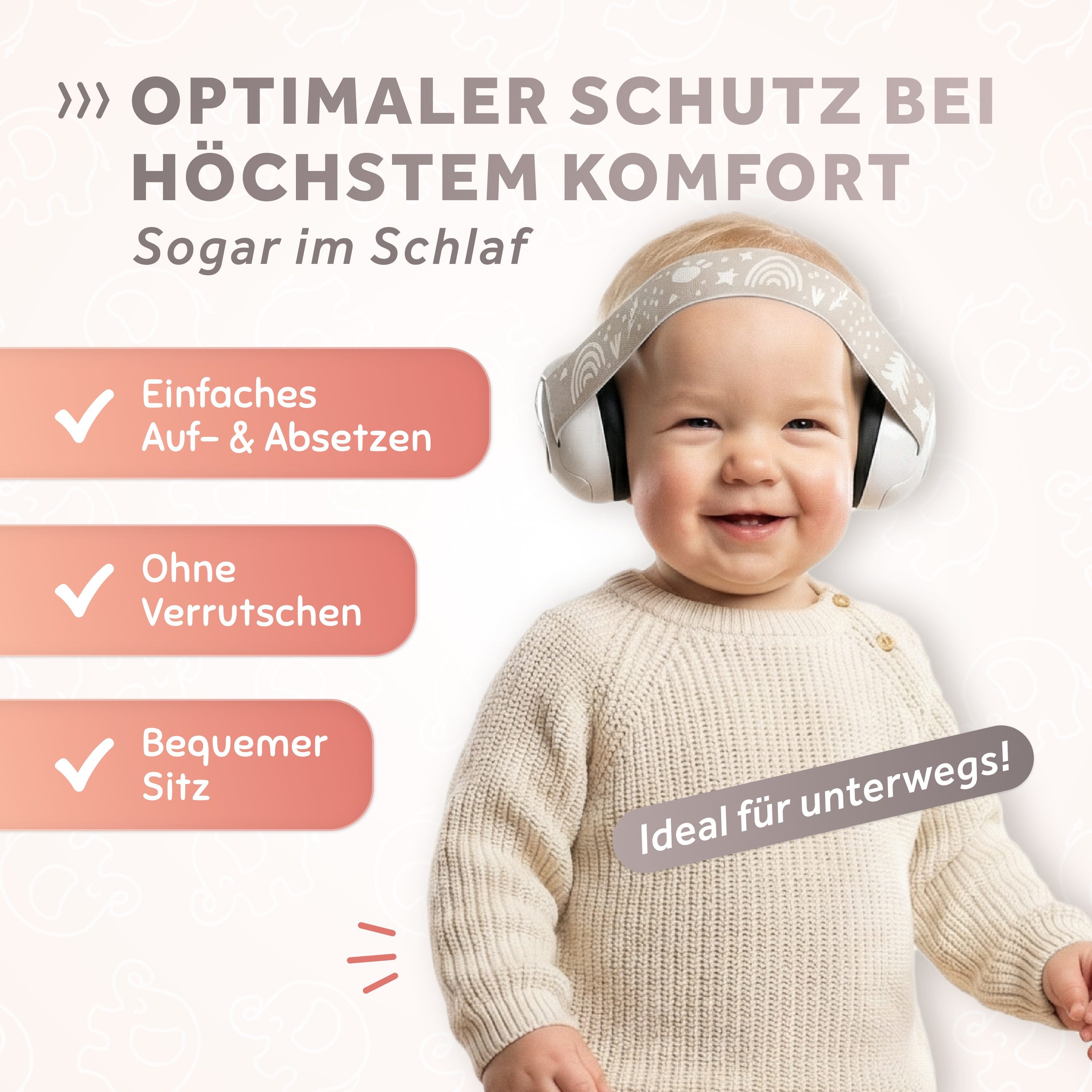 Schallwerk Kapselgehörschutz Mini+ Ohrenschützer für Kleinkinder - Gehörschutz Baby, (Kopfhörer Babys & Kleinkinder, Ohrenschutz für Babys mit verstellbaren Band), bis zu 52cm Kopfumfang