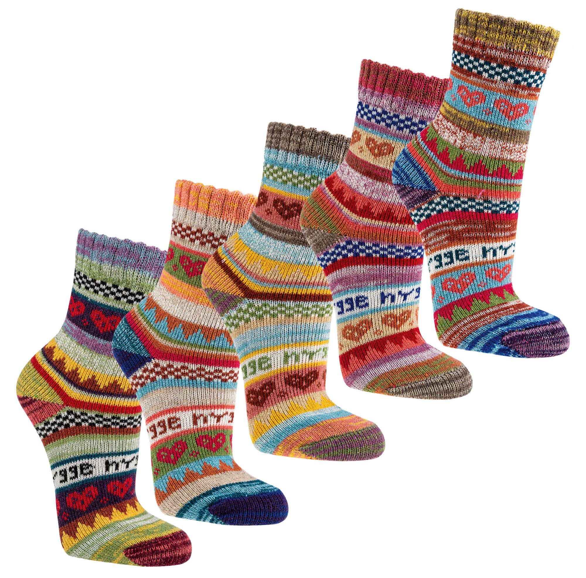 Wowerat Norwegersocken Bunte Hygge Norweger Socken Baumwolle mit schönem Muster Kinder (3 Paar) buntes Hygge Muster | Wintersocken
