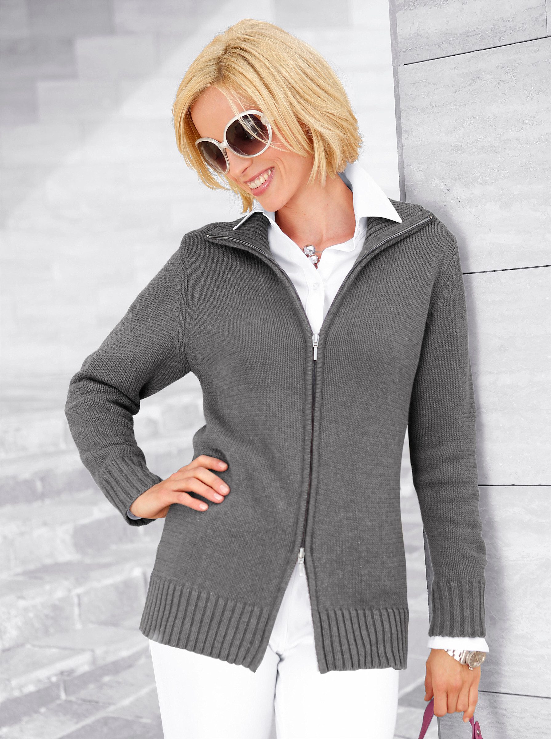 Witt Strickjacke Strickjacke Langarm Materialmix