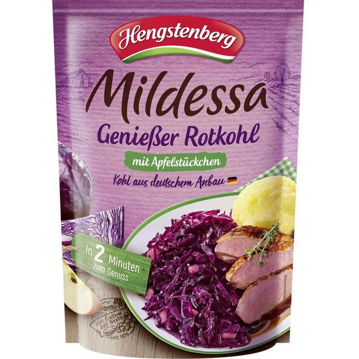 Hengstenberg Gemüsekonserve, Mildessa Genießer Apfelrotkohl mit Apfelstückchen im Beutel 400g