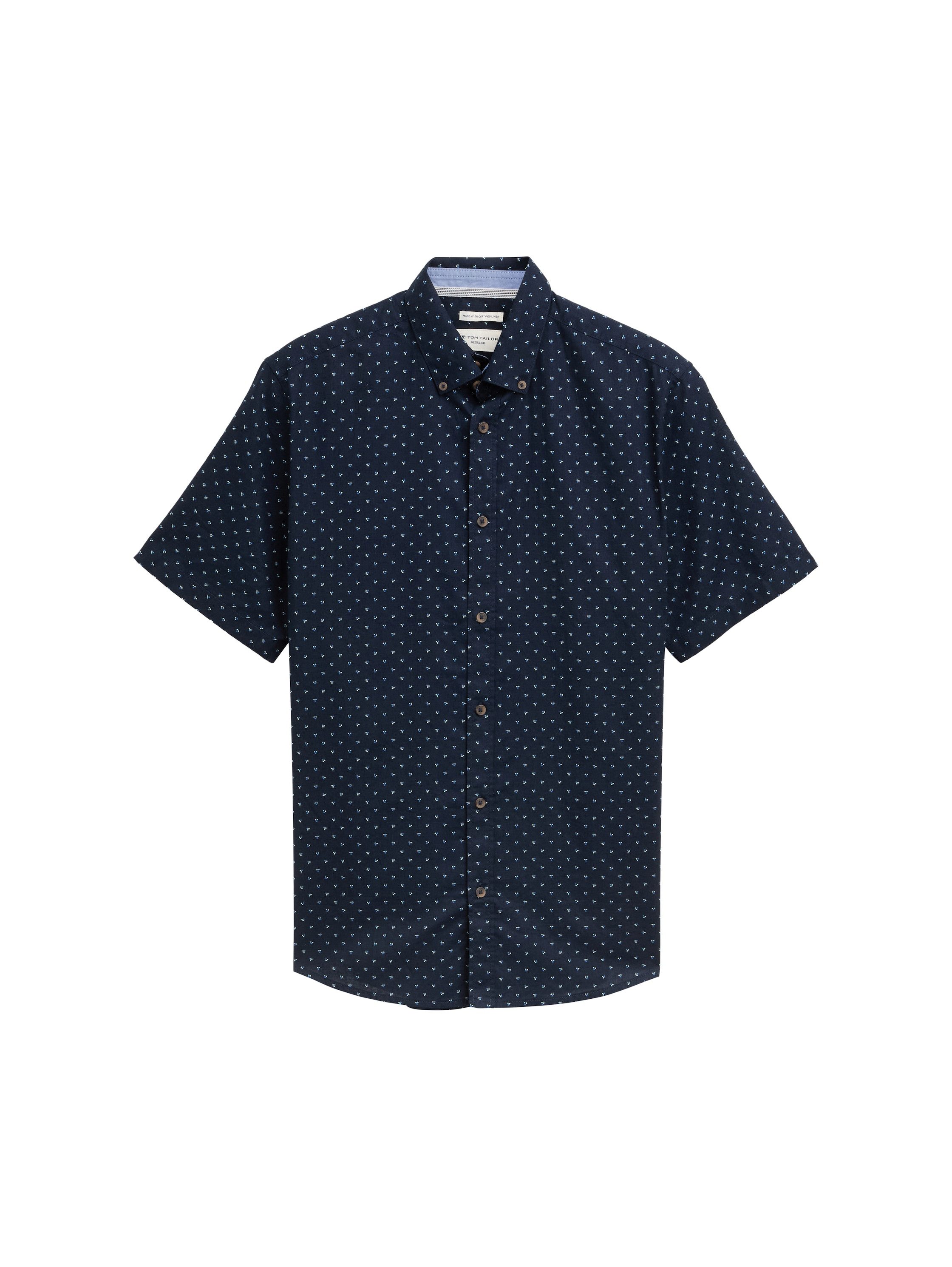 Tom Tailor Herren Kurzarm Hemd PRINTED COTTON LINEN SHIRT - Regular Fit günstig online kaufen