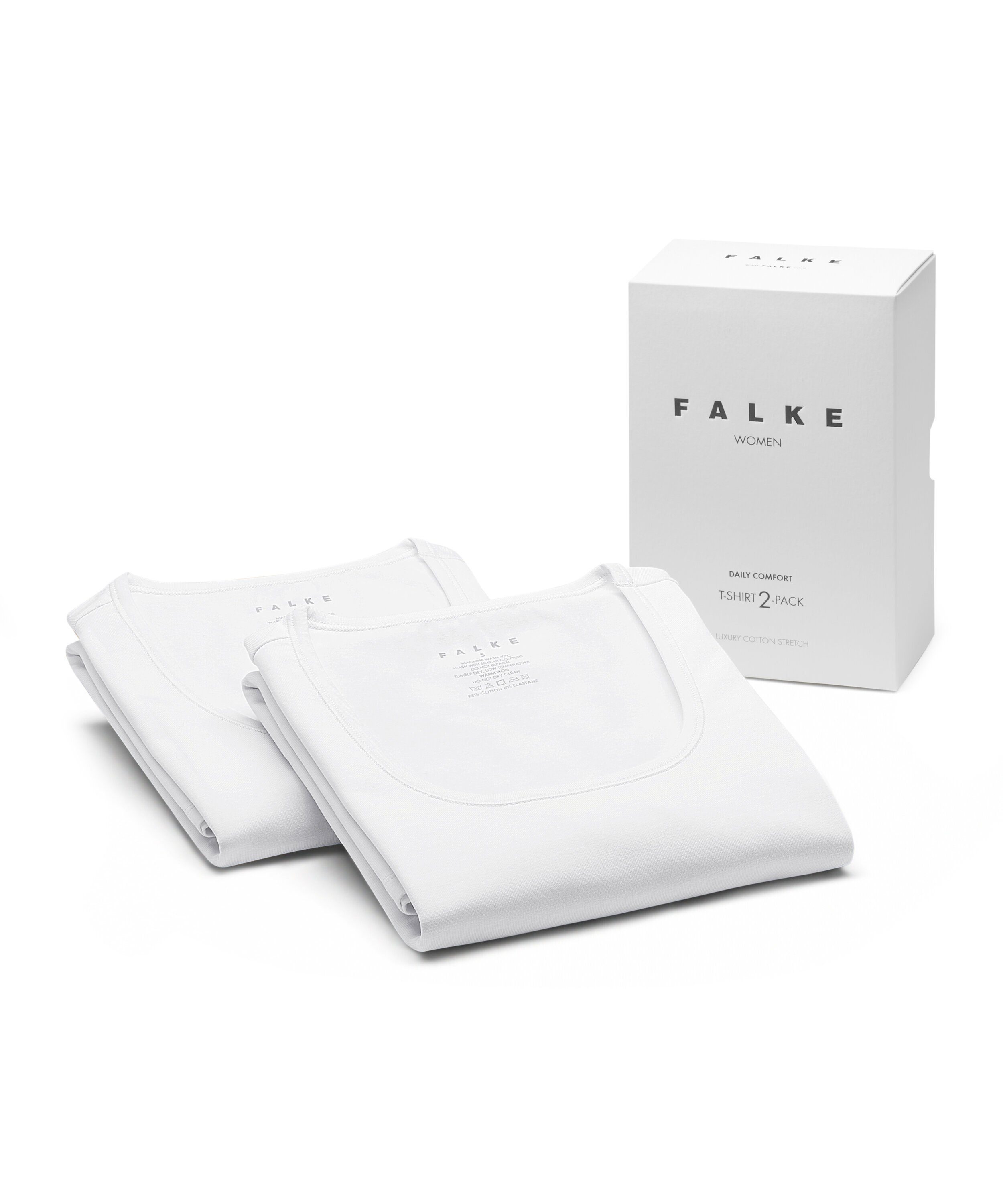 mit Unterziehshirt Baumwolle 2-Pack white (2-St) Elasthan FALKE Softe (2000)