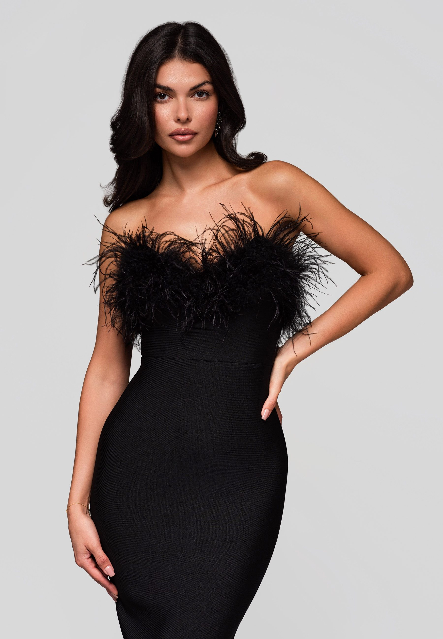 OMBRE Abendkleid Elegantes Abendkleid mit Federnbesatz