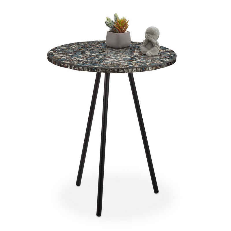 relaxdays Beistelltisch Beistelltisch Mosaik, Schwarz Antique