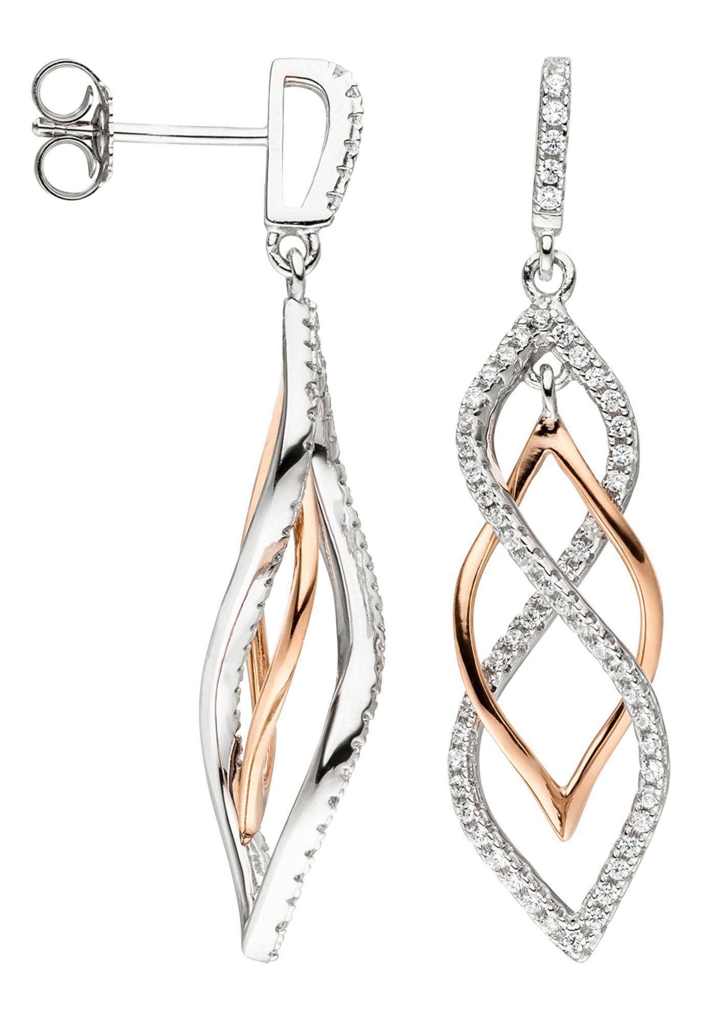 JOBO Paar Ohrhänger Ohrringe in Bicolor-Optik, 925 Silber teil-vergoldet  mit Zirkonia | Ohrhänger