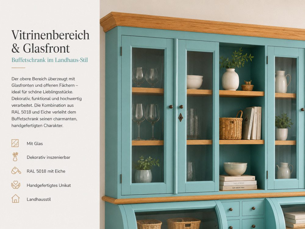 Wohnpalast Buffet Buffet Schrank Berlin 200 cm türkisblau mit Eiche