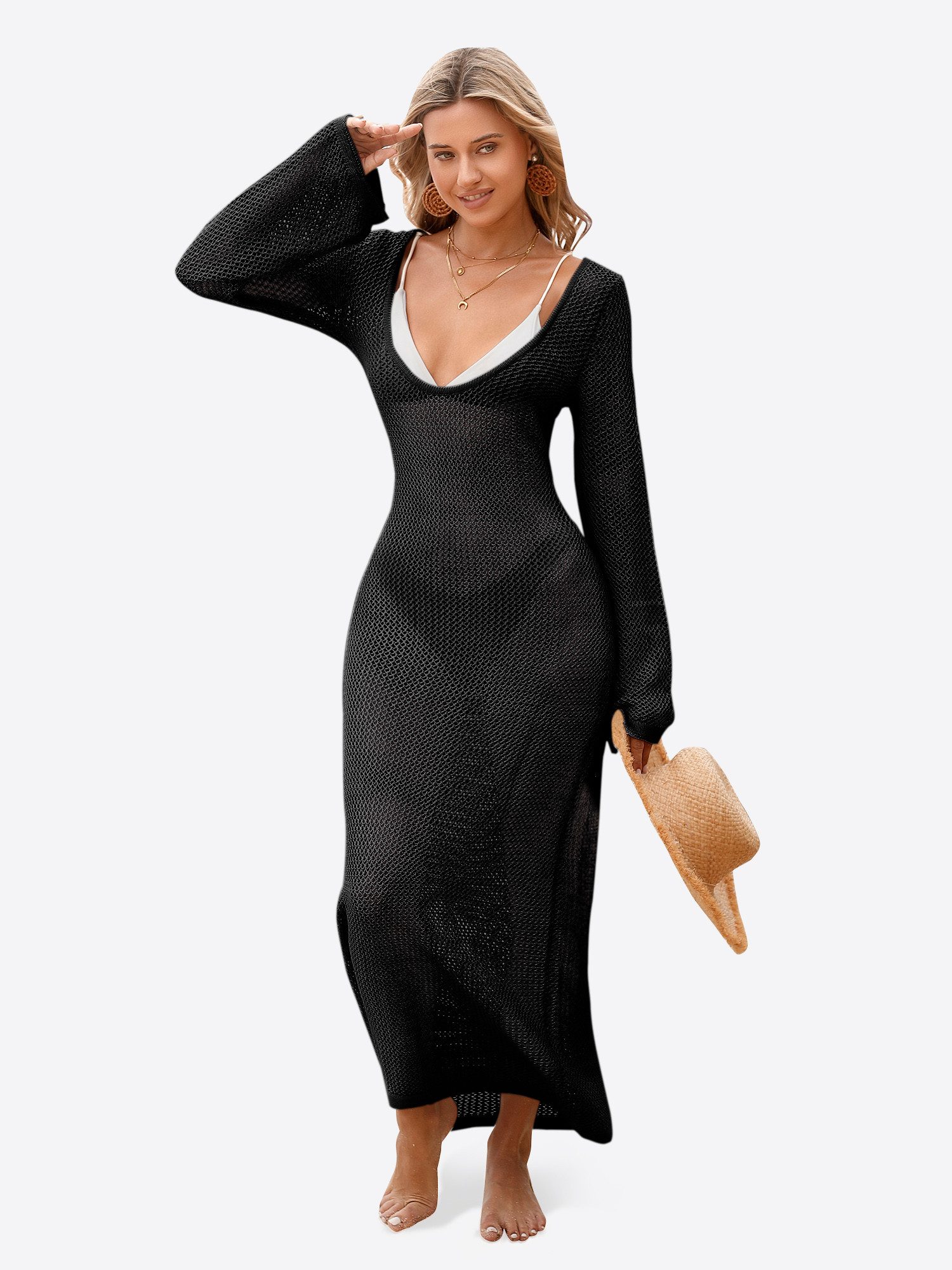 Imily Bela Strandkleid Damen Häkelstrick Beach Bikini Cover-Up Strandüberwu günstig online kaufen