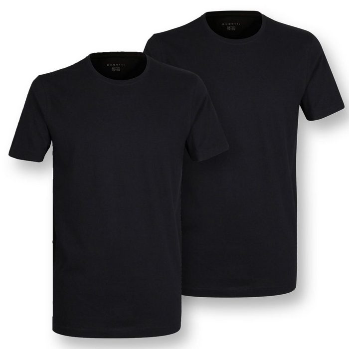 bugatti T-Shirt (2-tlg) Rundhals-Ausschnitt pflegeleicht 100% Baumwolle im 2er Pack