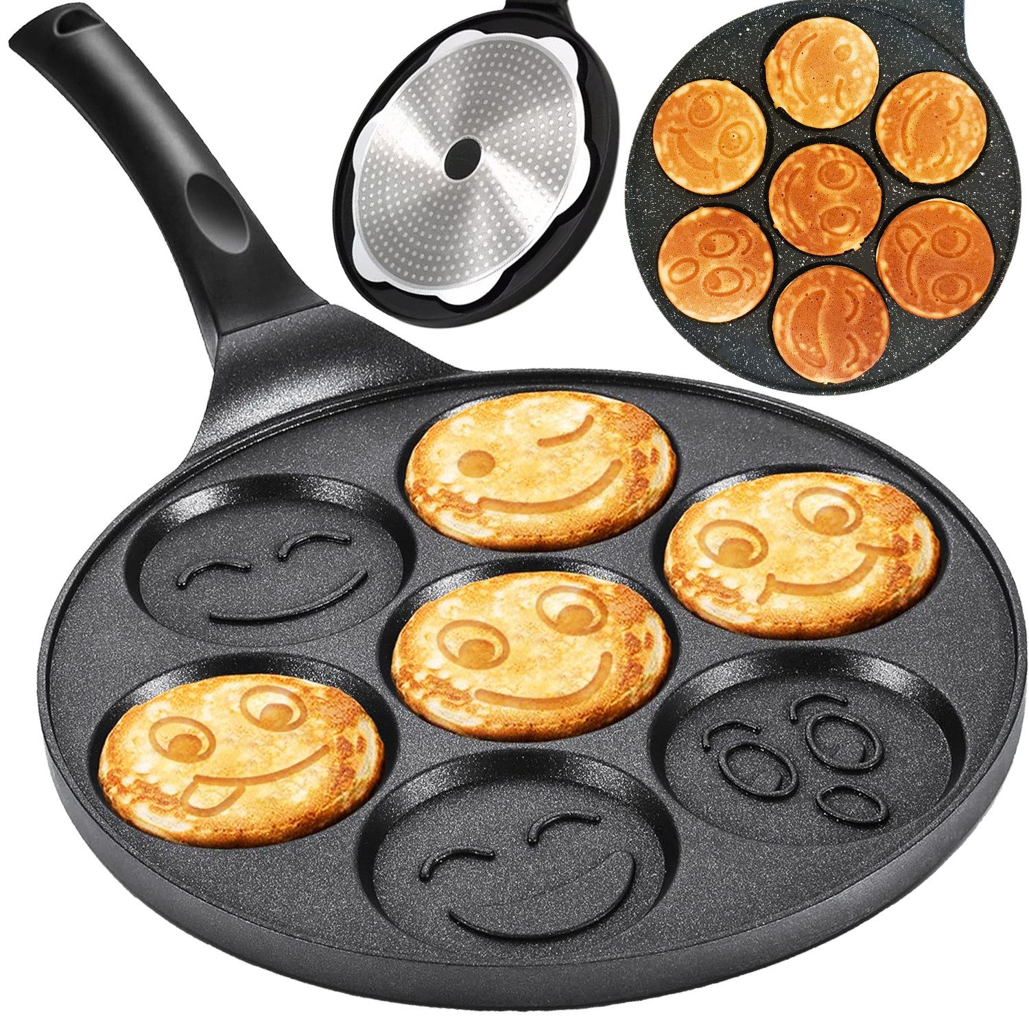 Hard-er Bratpfanne Pfannkuchenpfanne 26,5 cm mit 7 Mulden für Induktion, Gas und Elektro, Aluminiumguss, ideal für kreative Frühstücksideen und portionsweises Braten