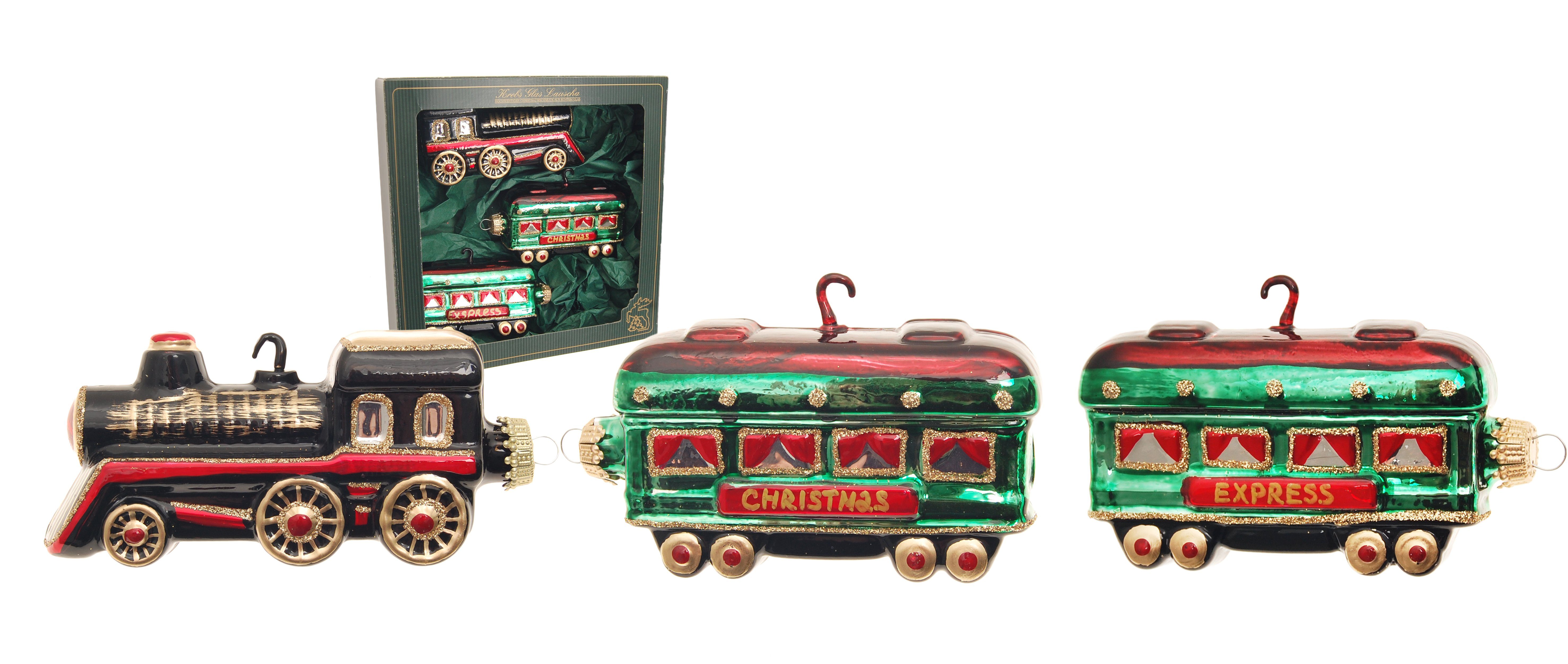 Krebs Glas 2 Xmas Weihnachtsexpress 1 Wagons, Christbaumschmuck 3-teilig, (3-tlg) Nachtzug, Lauscha sch Lokomotive