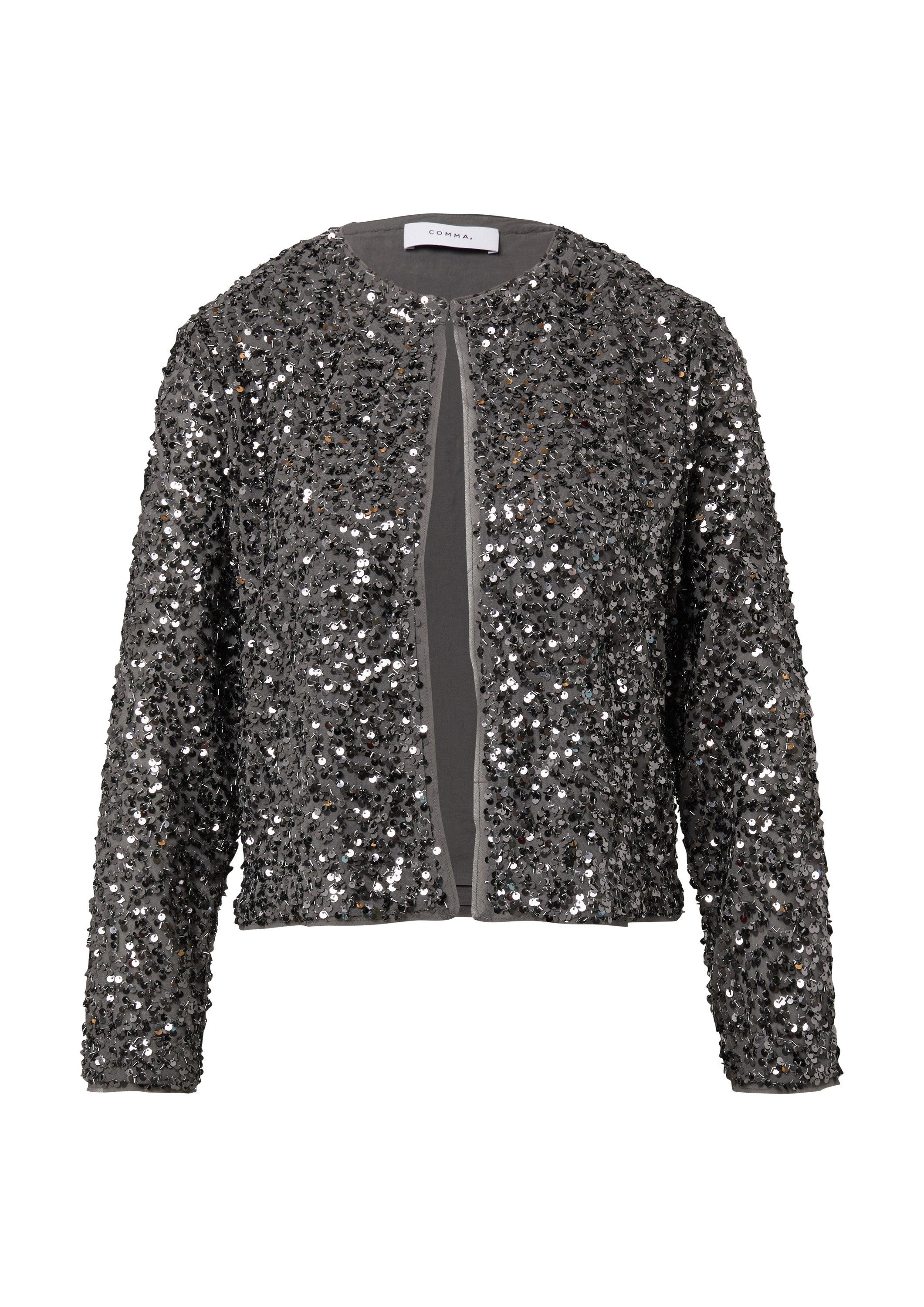 comma Jackenblazer Indoor-Blazer Blusenjacke mit Pailletten