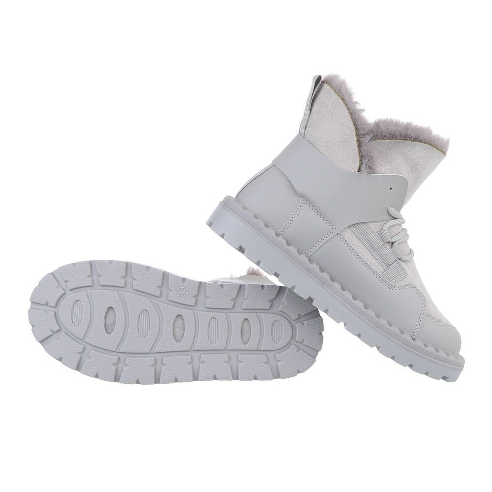 Ital-Design Damen Snowboots Freizeit Snowboots Flach Schnürstiefeletten in Grau