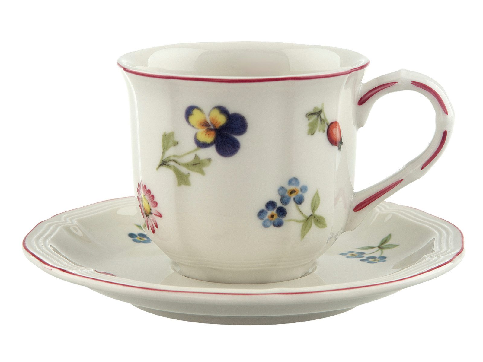 Villeroy & Boch Espressotasse Petite Fleur Mokka-/Espressotasse mit Untertasse, Premium Porcelain