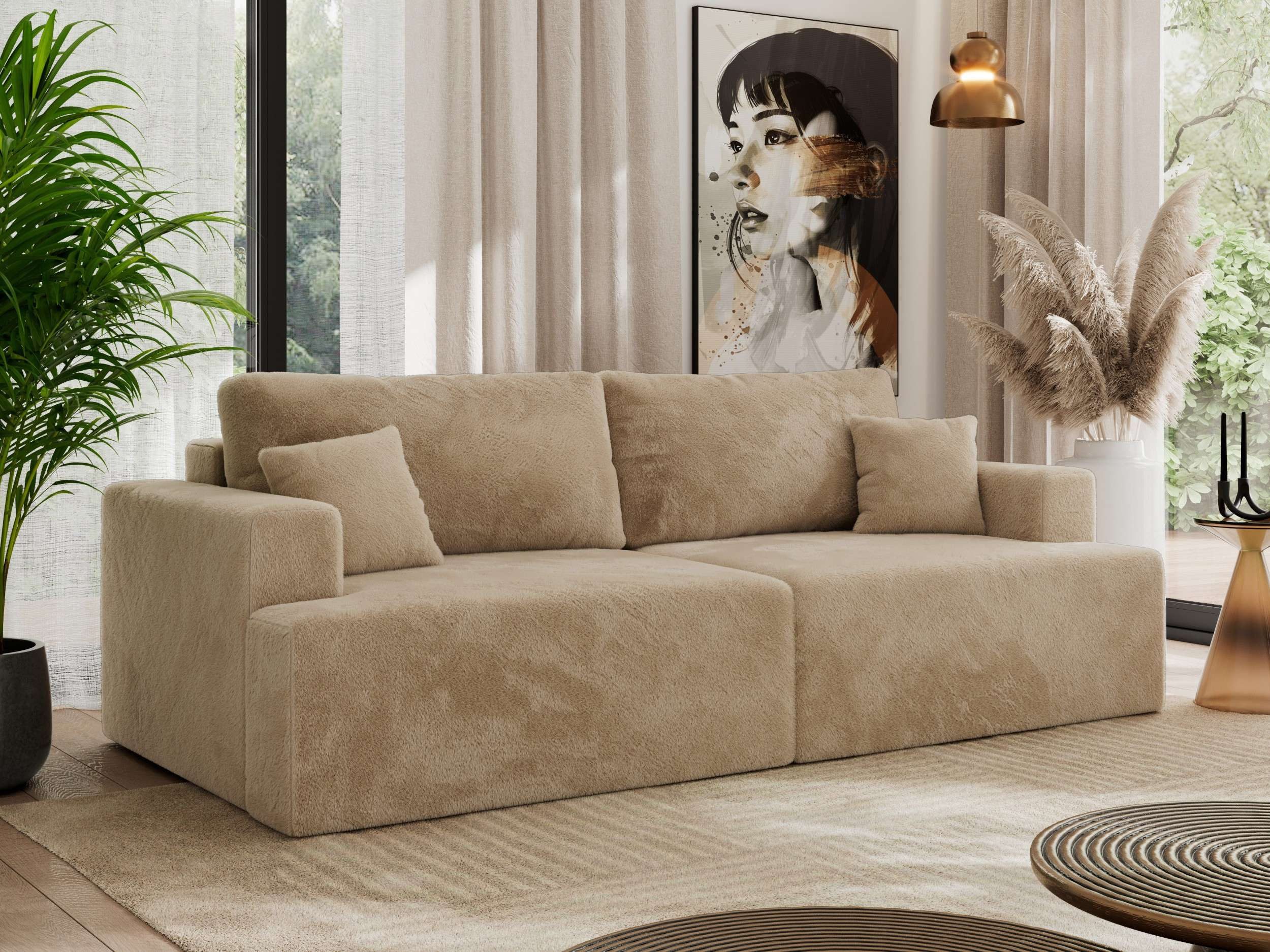 MKS MÖBEL Schlafsofa VIRELLA, 4-Sitzer-Sofa, mit Schlaffunktion, Bettkasten, modernem Design, Zierkissen