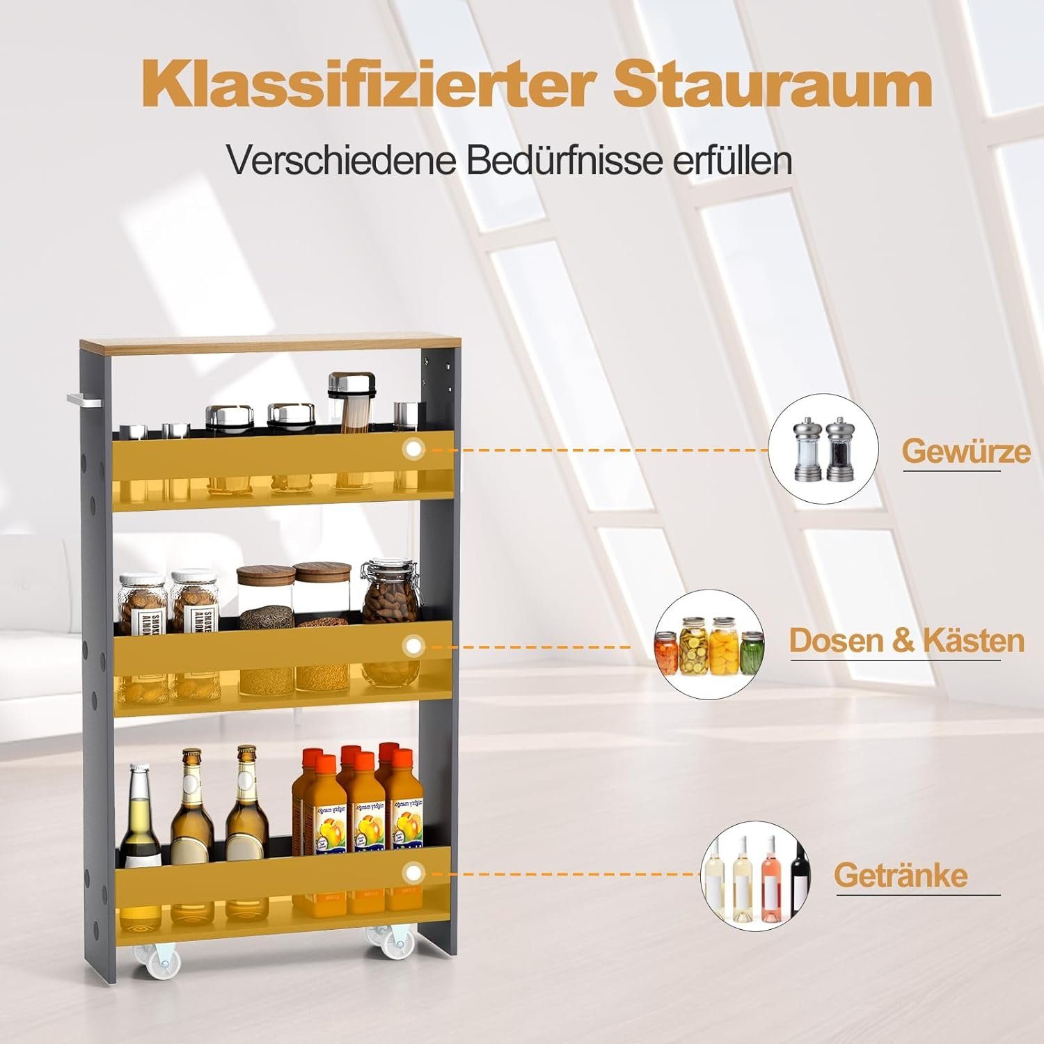 KOMFOTTEU Regalwagen Nischenregal, 4 Ebenen, mit Griff günstig online kaufen