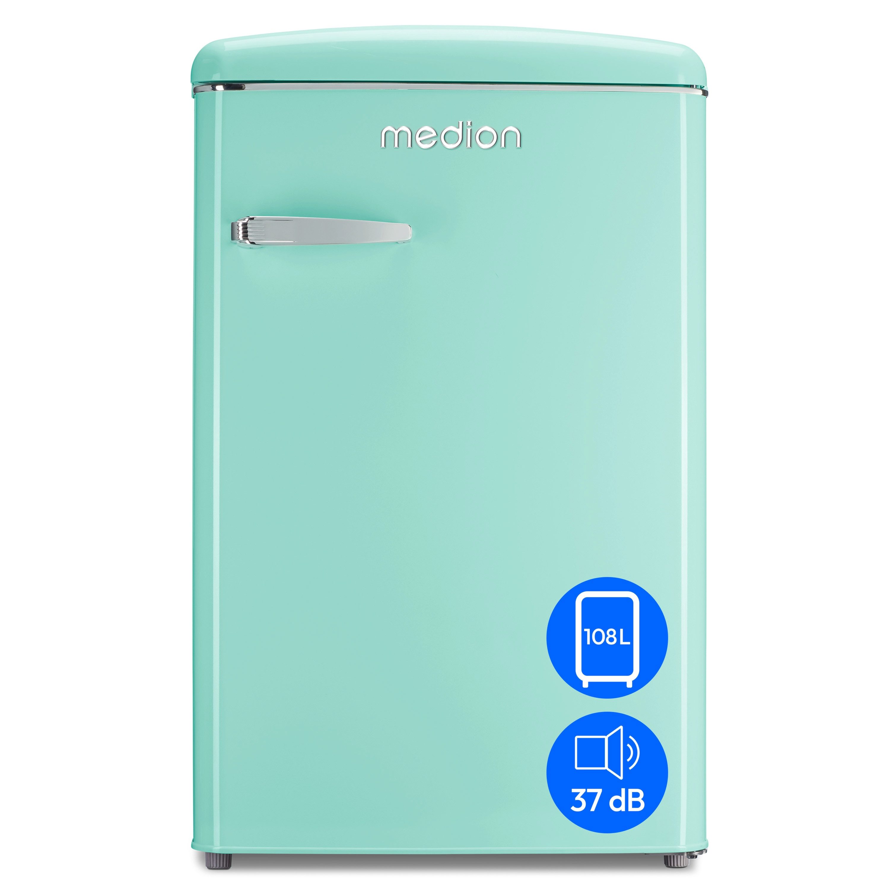 Medion® Kühl-/Gefrierkombination Retro LIFE® MD37790, 89.5 cm hoch, 55 cm breit, 108L Nutzinhalt,95L Kühlschrank,13L Gefrierfach, LED Innenbeleuchtung